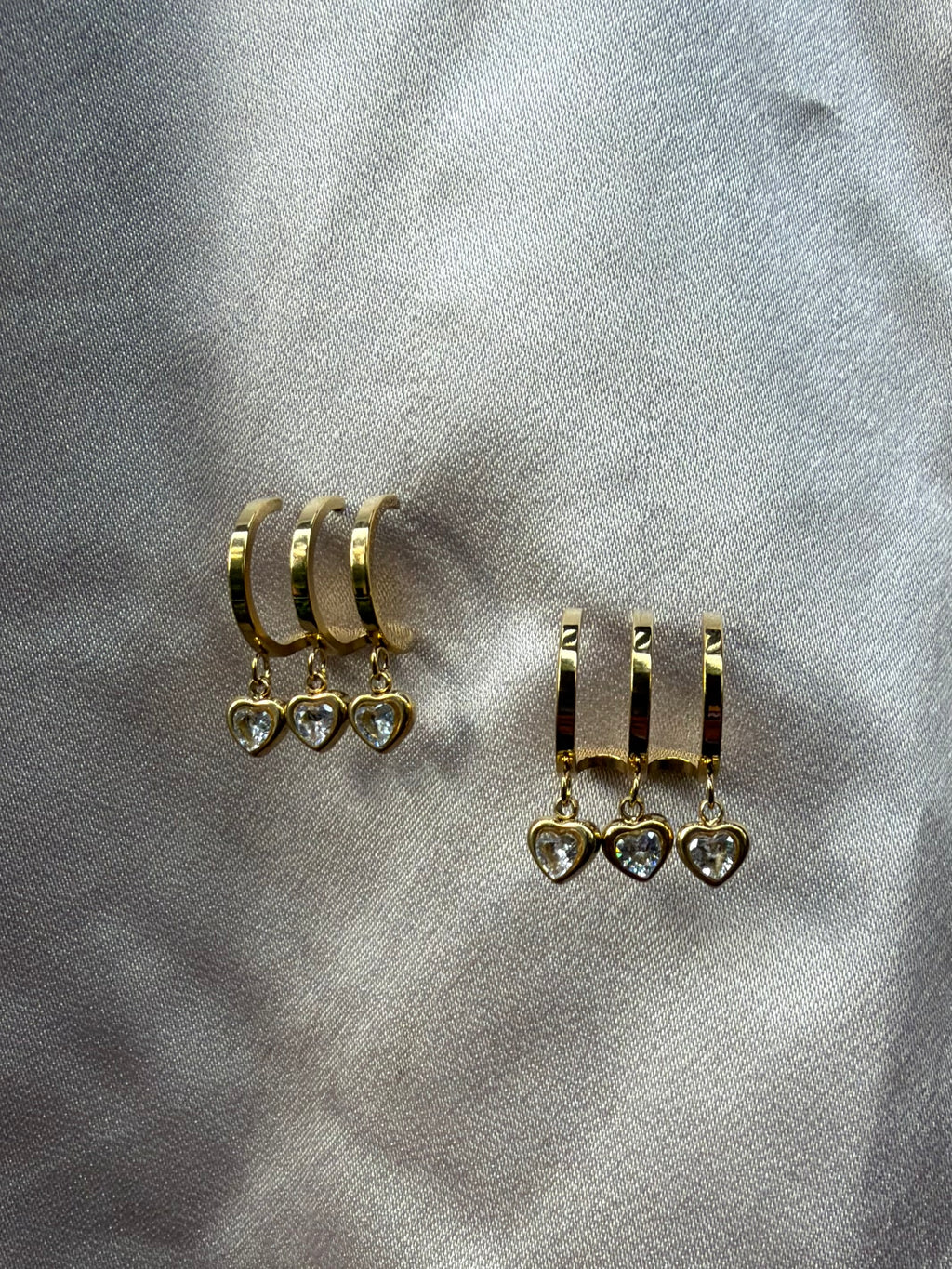 Triple Heart Crystal Drop Huggie Earrings
