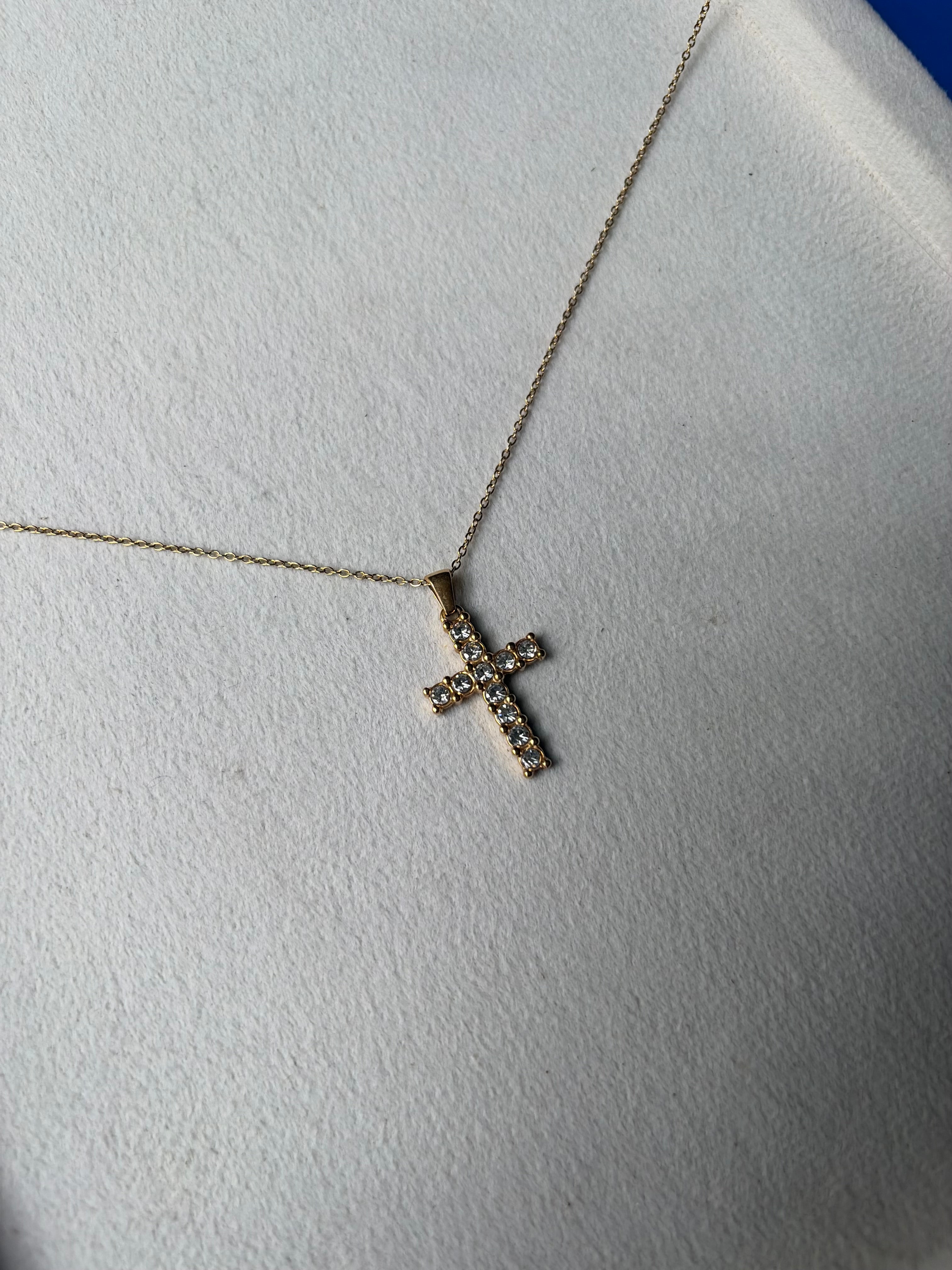 Gold Pavé Crystal Cross Pendant Necklace
