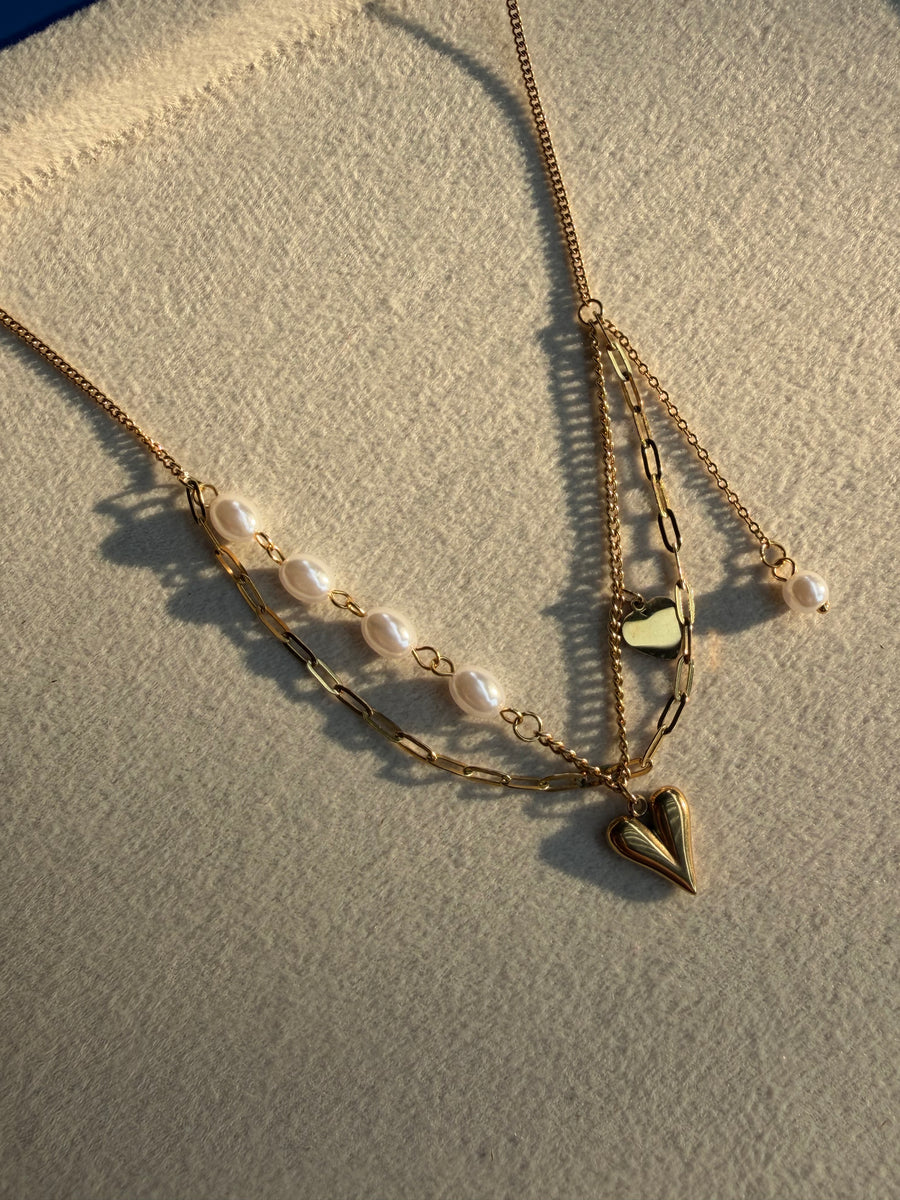 Pearl & Heart Double Layer Necklace
