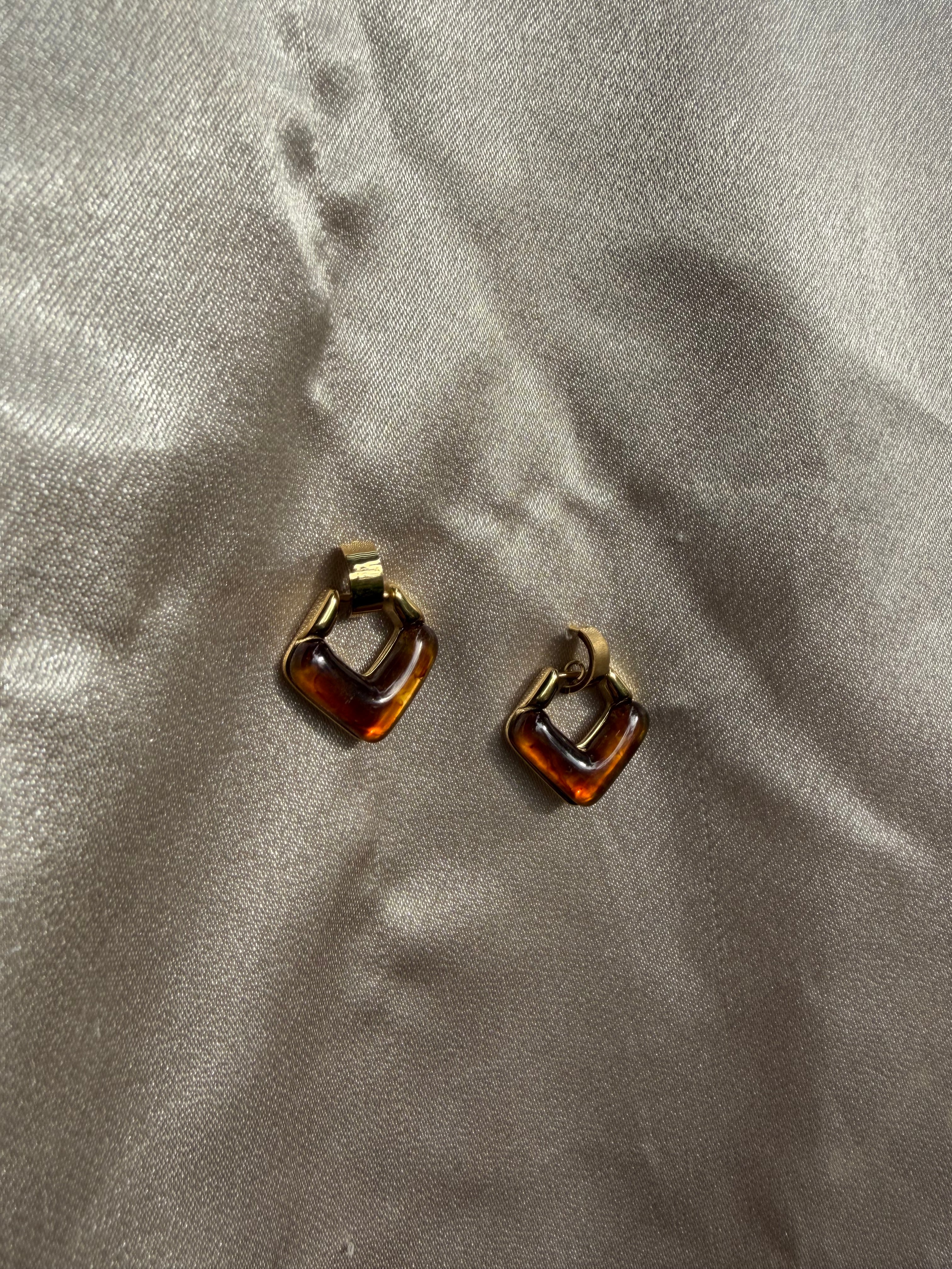 Amber Resin Square Drop Huggie Earrings