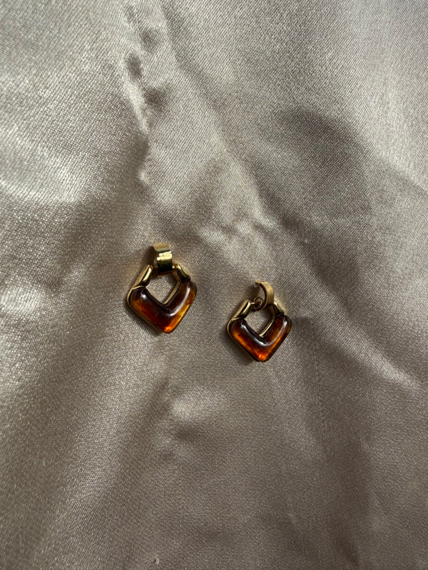 Amber Resin Square Drop Huggie Earrings