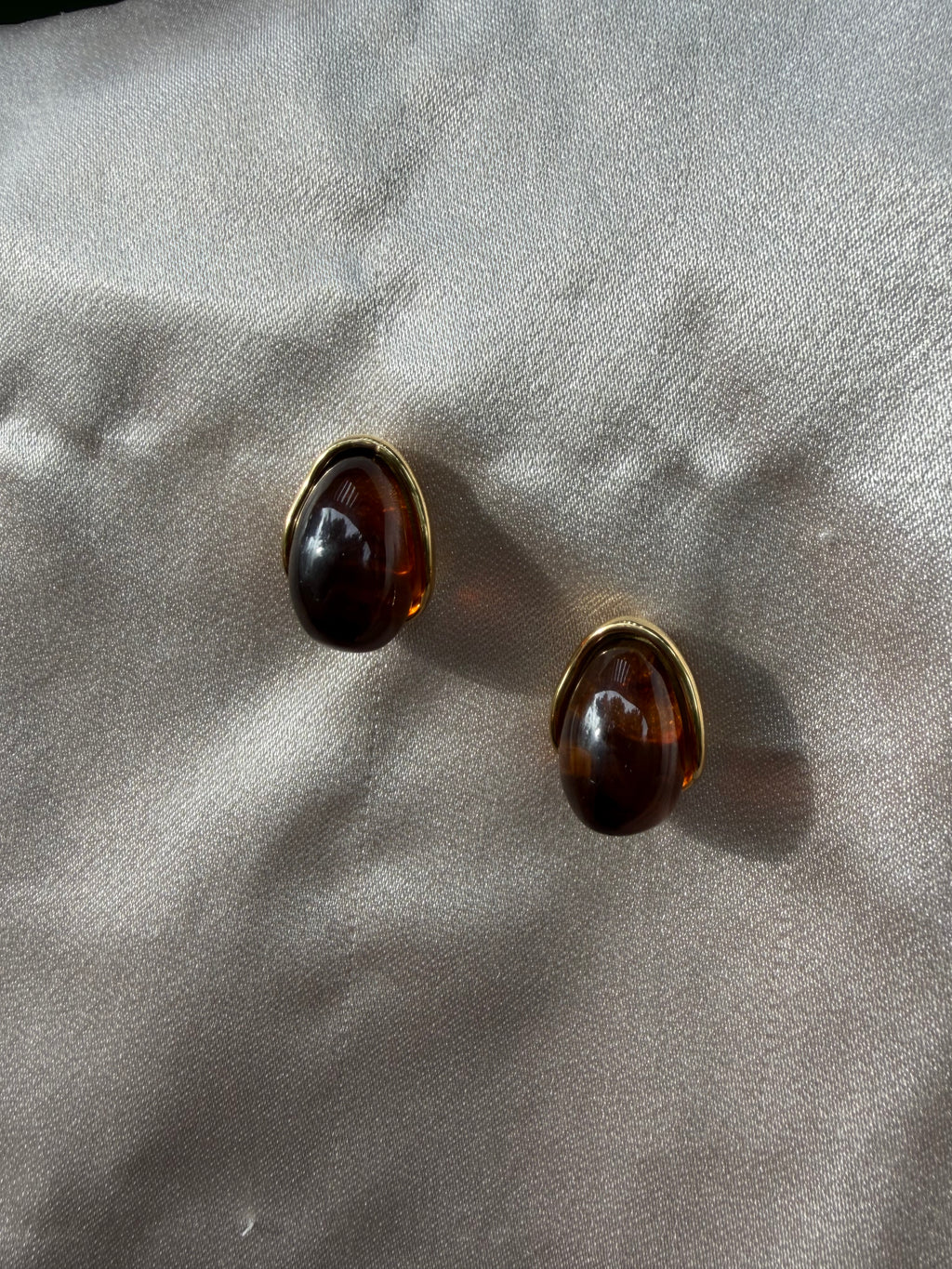 Amber Resin Teardrop Stud Earrings