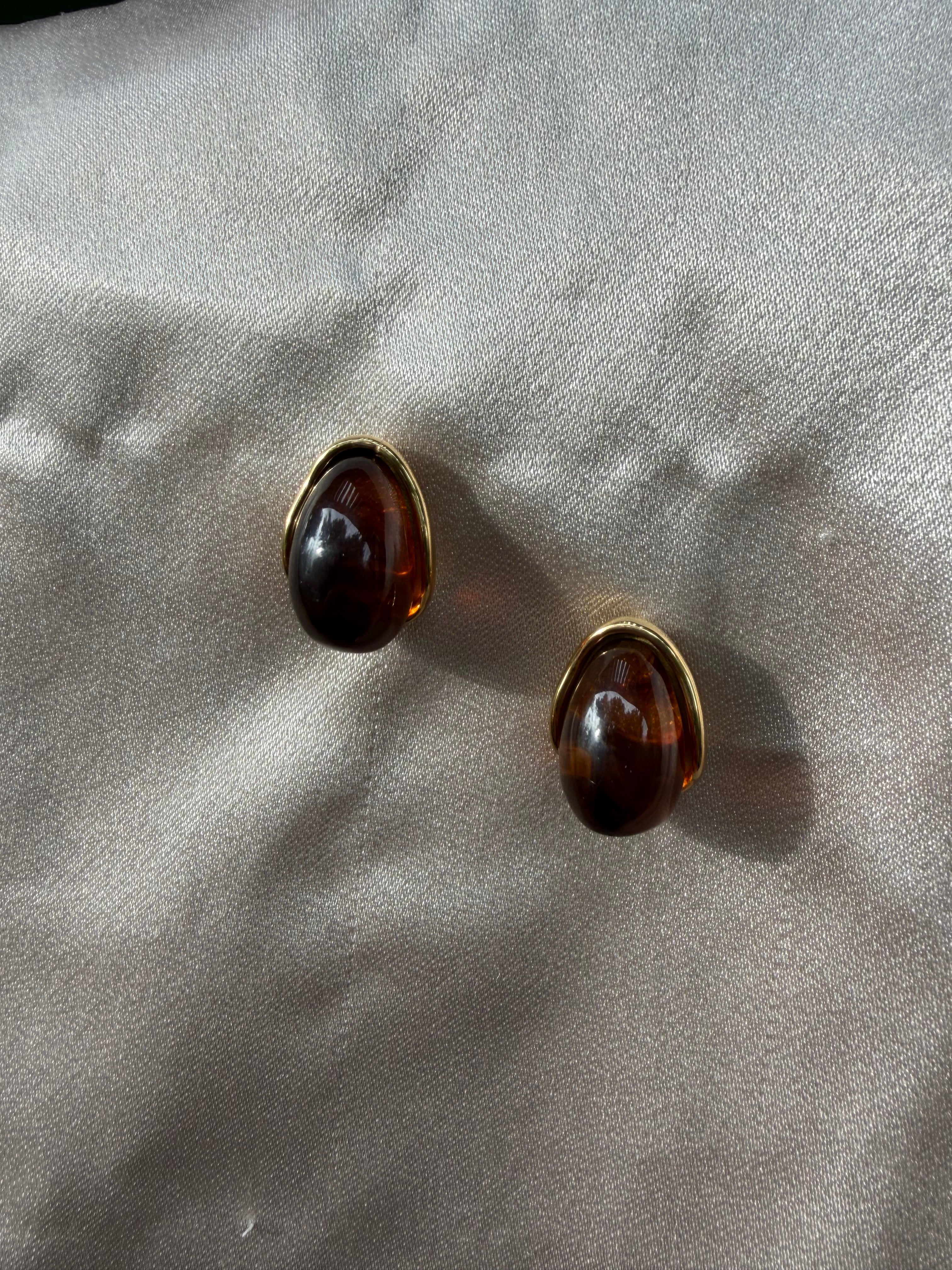 Amber Resin Teardrop Stud Earrings