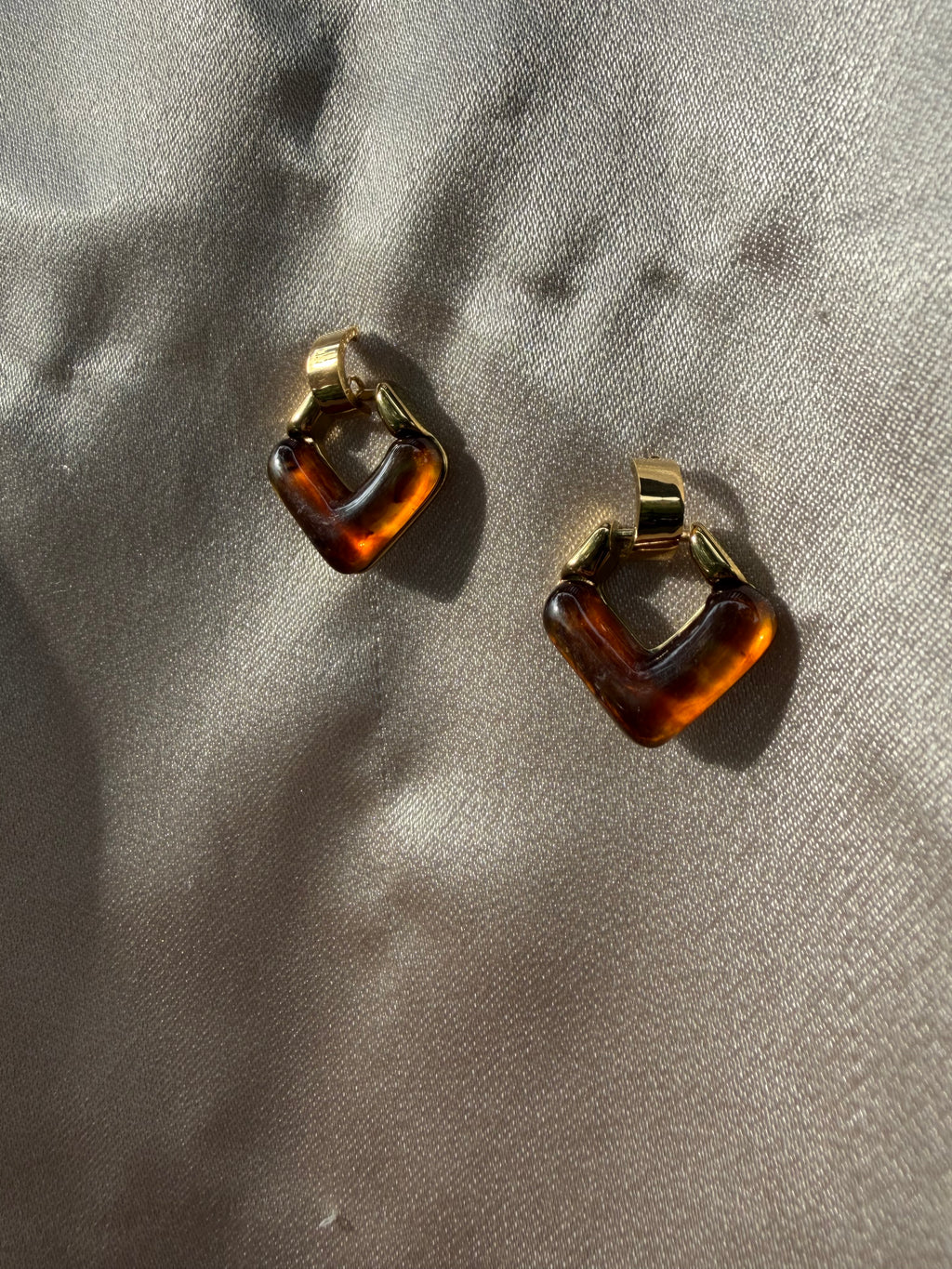 Amber Resin Square Drop Huggie Earrings