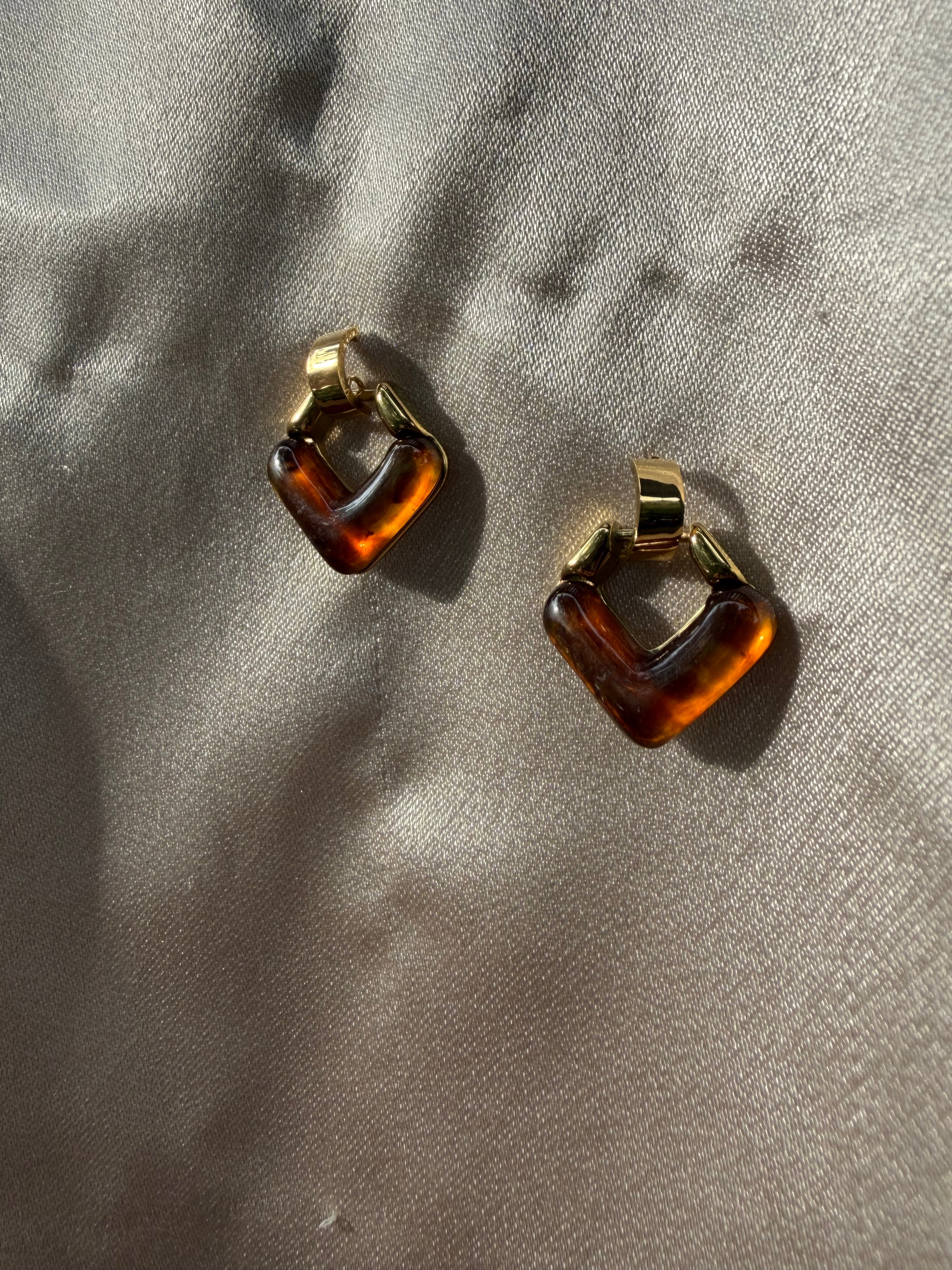 Amber Resin Square Drop Huggie Earrings