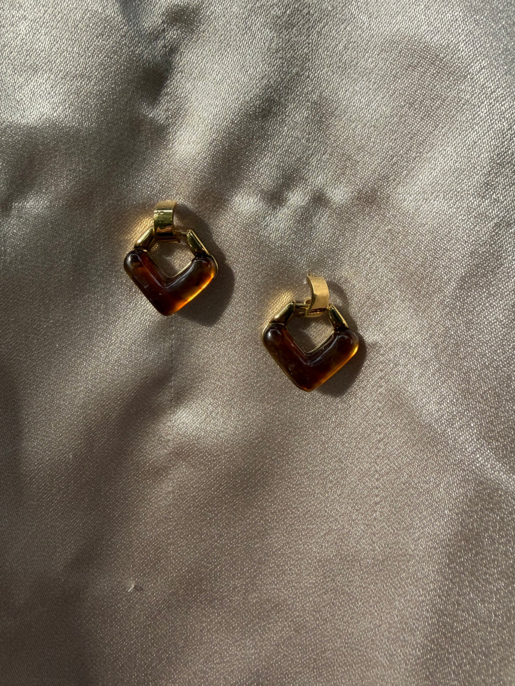 Amber Resin Square Drop Huggie Earrings