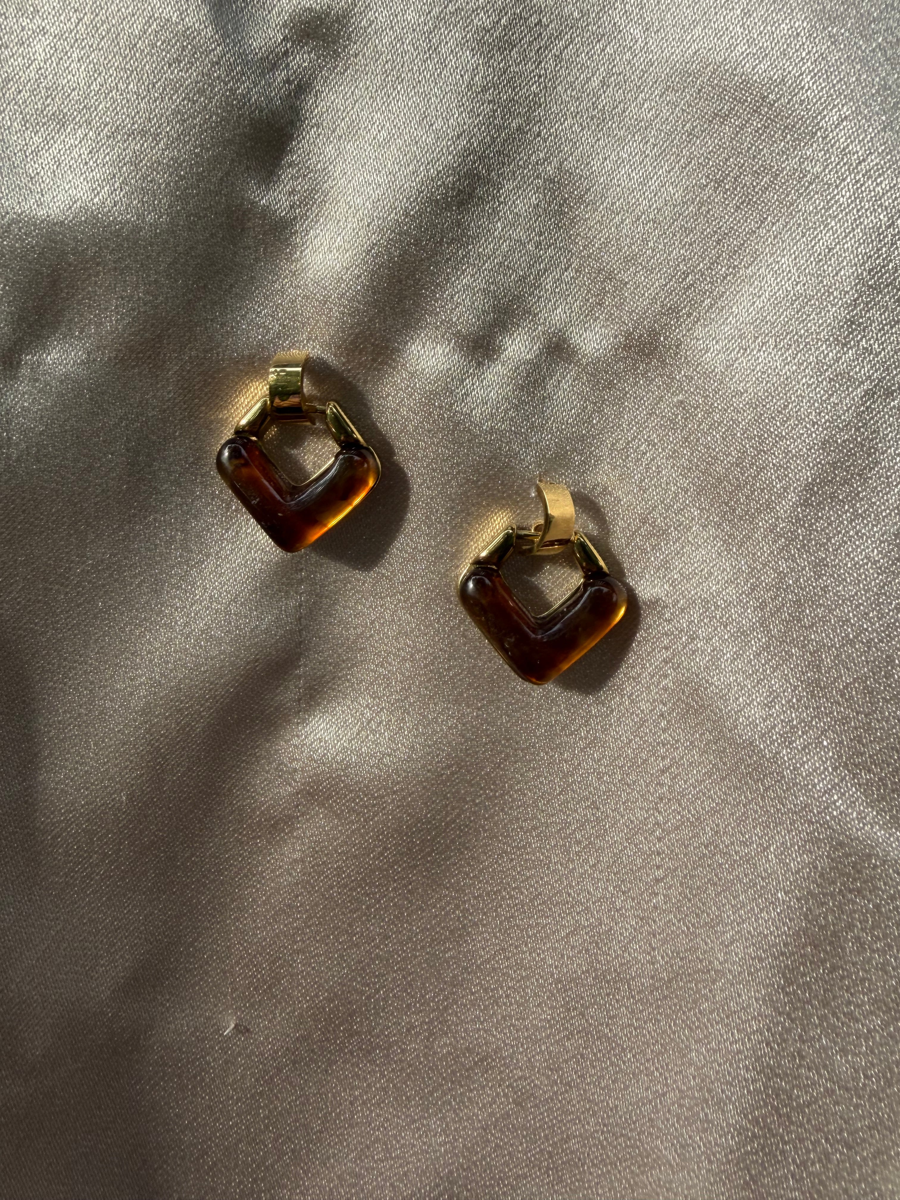 Amber Resin Square Drop Huggie Earrings