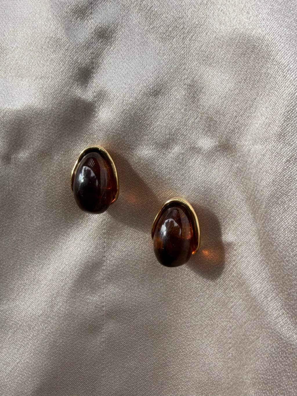 Amber Resin Teardrop Stud Earrings