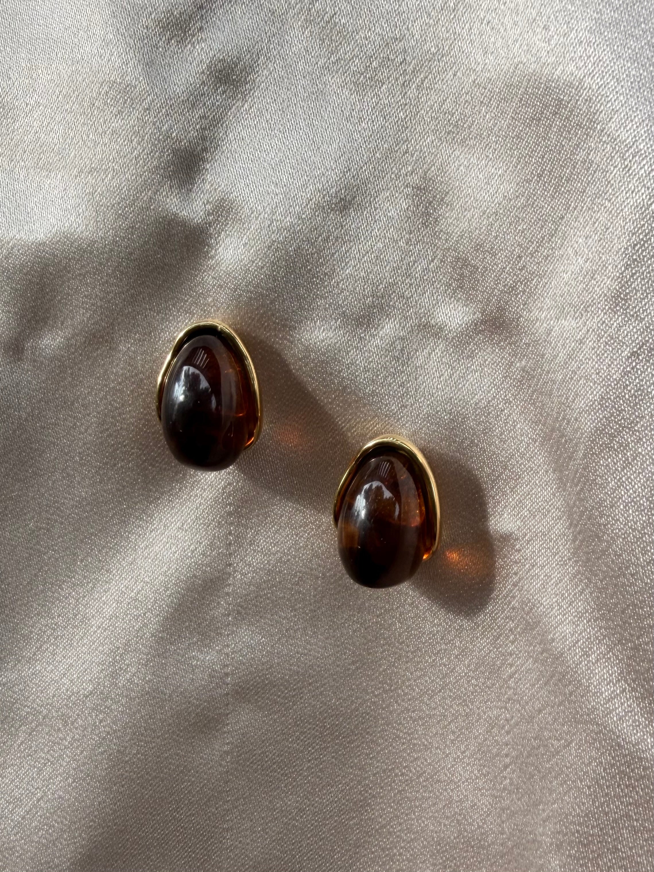 Amber Resin Teardrop Stud Earrings