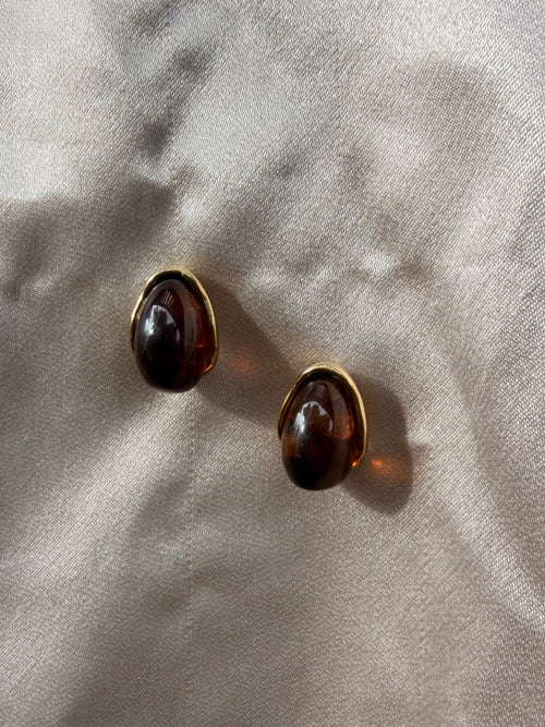 Amber Resin Teardrop Stud Earrings