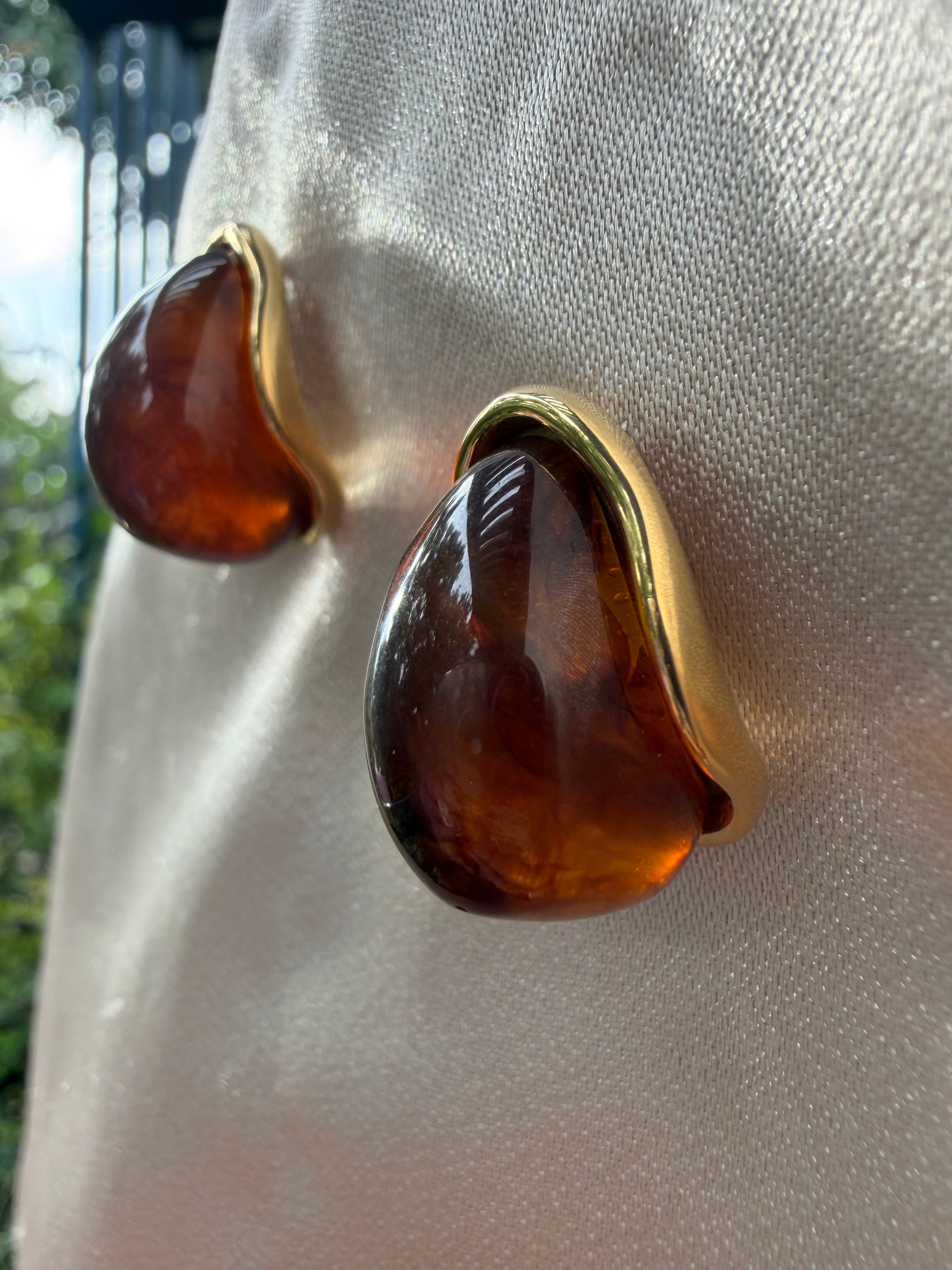 Amber Resin Teardrop Stud Earrings