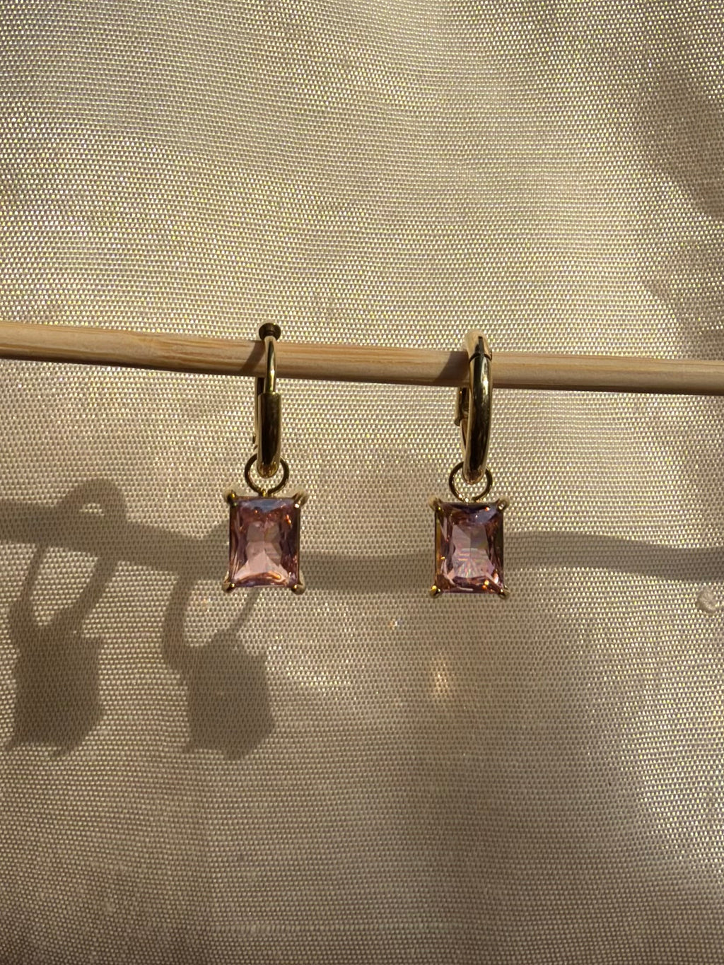 Pink Crystal Drop Huggie Earrings