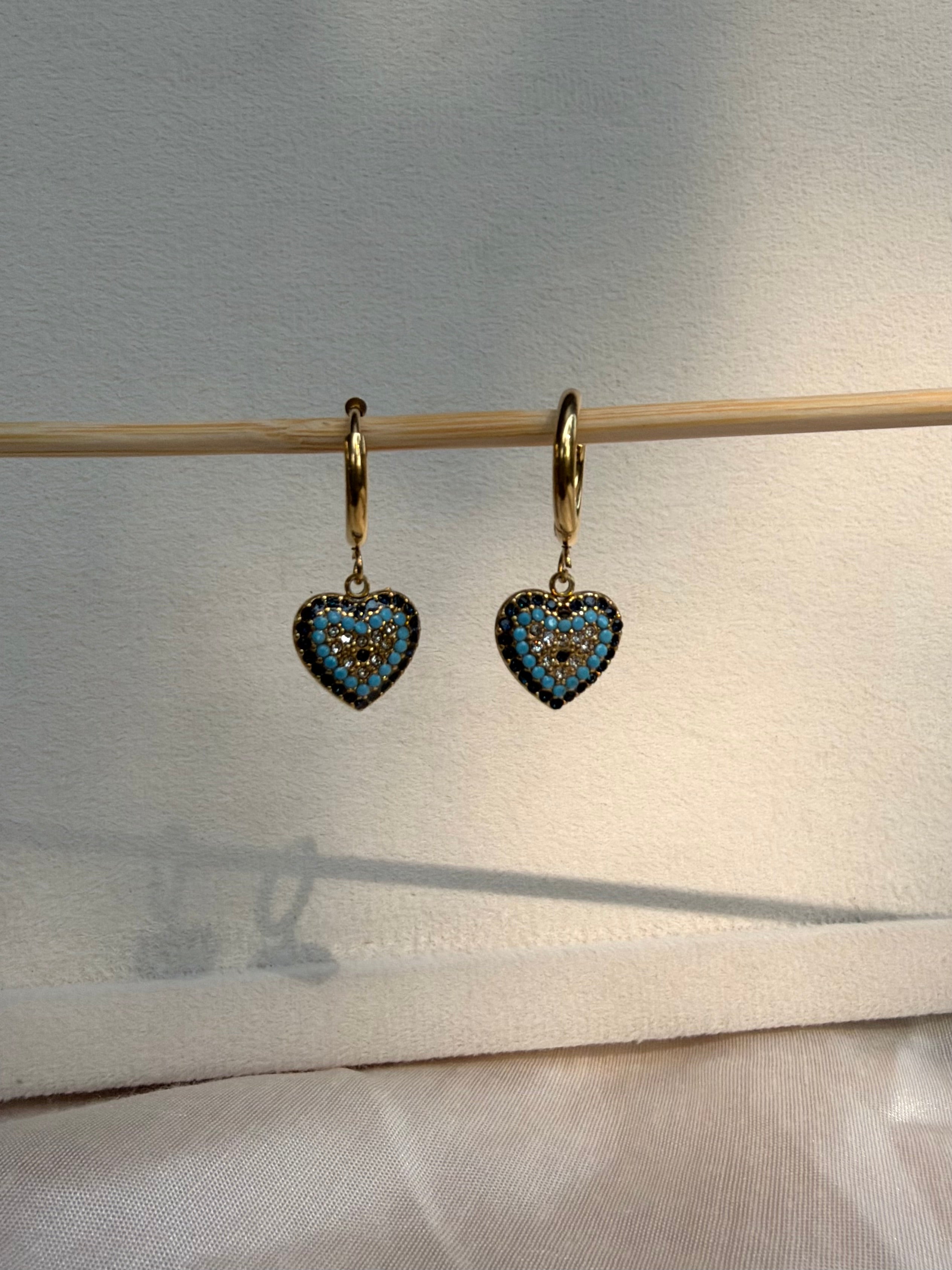 Evil Eye Heart Huggie Earrings