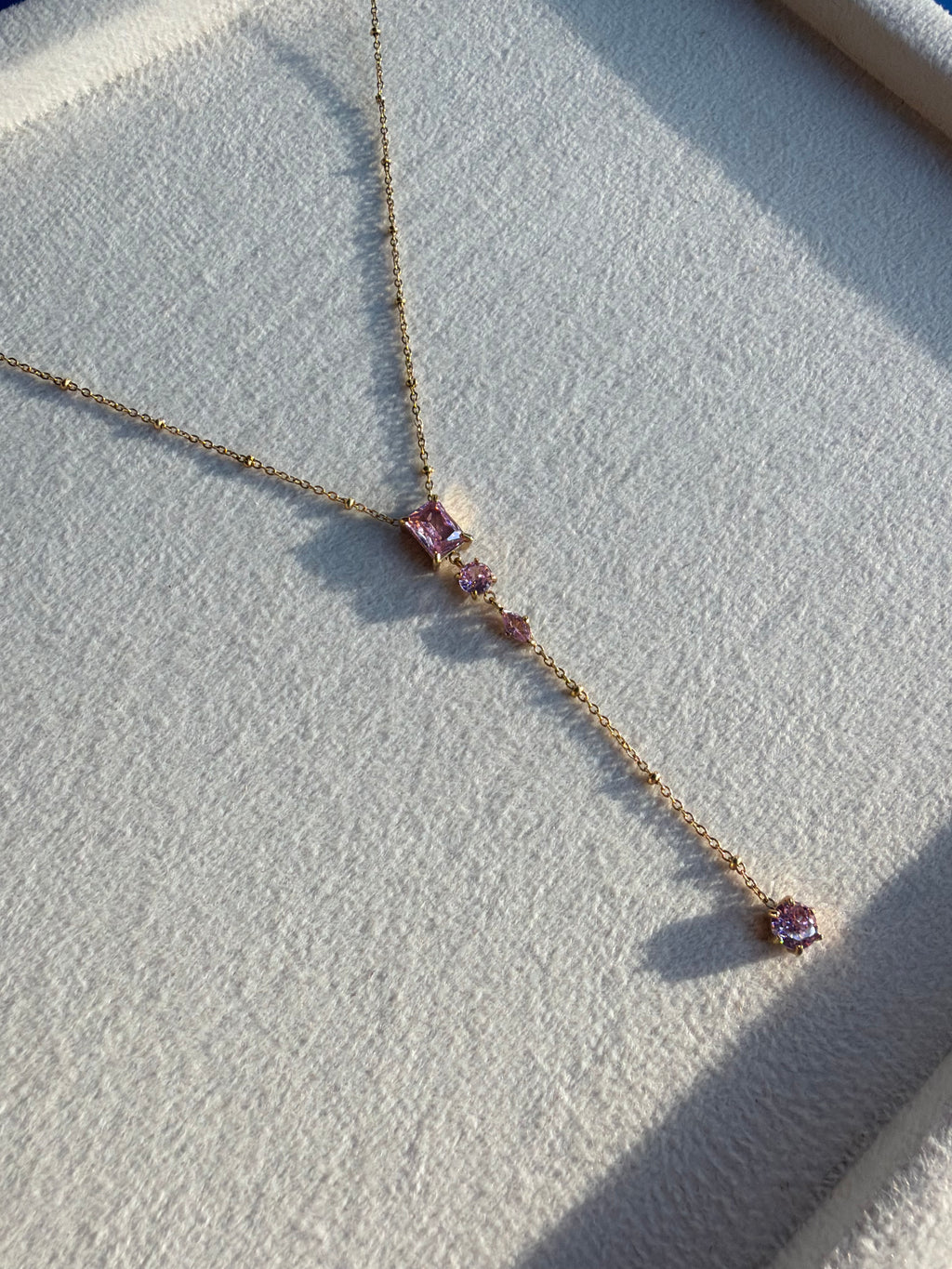Pink Crystal Cascade Lariat Necklace