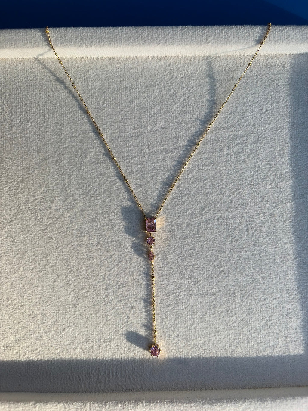 Pink Crystal Cascade Lariat Necklace