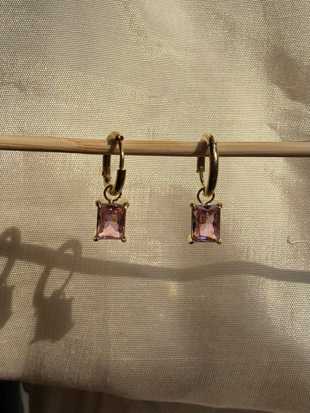 Pink Crystal Drop Huggie Earrings