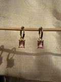 Pink Crystal Drop Huggie Earrings