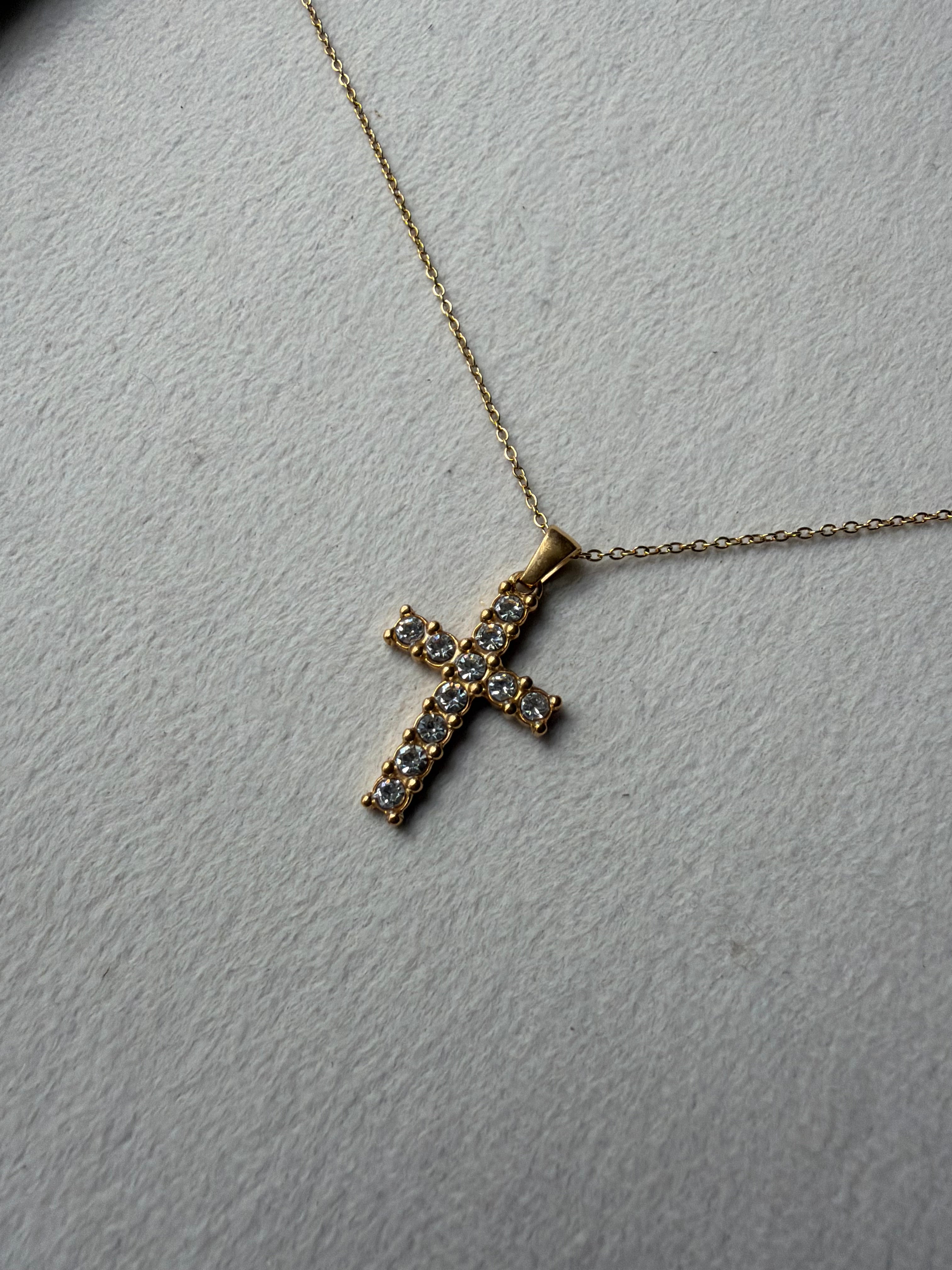 Gold Pavé Crystal Cross Pendant Necklace