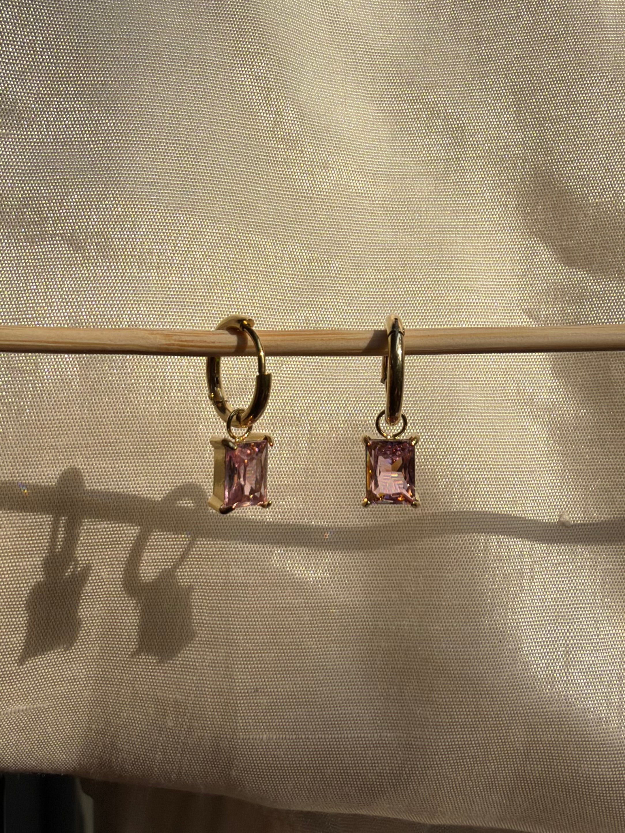 Pink Crystal Drop Huggie Earrings