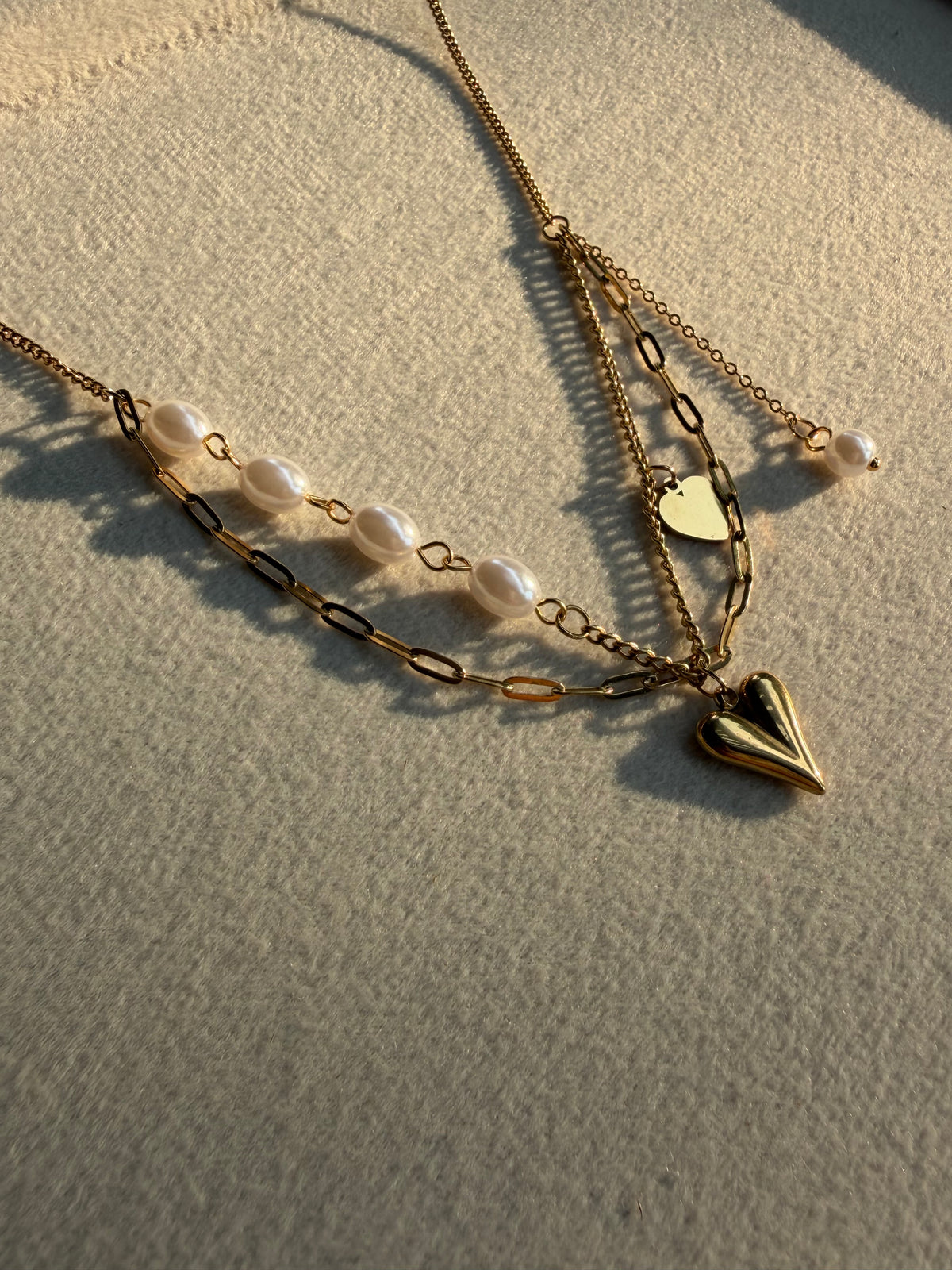 Pearl & Heart Double Layer Necklace