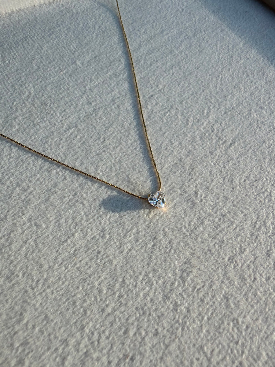 Crystal Heart Solitaire Necklace