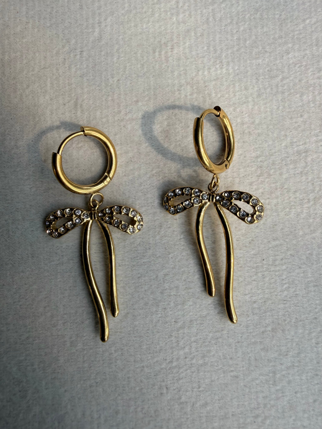Crystal Bow Drop Huggie Earrings