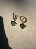 Evil Eye Heart Huggie Earrings