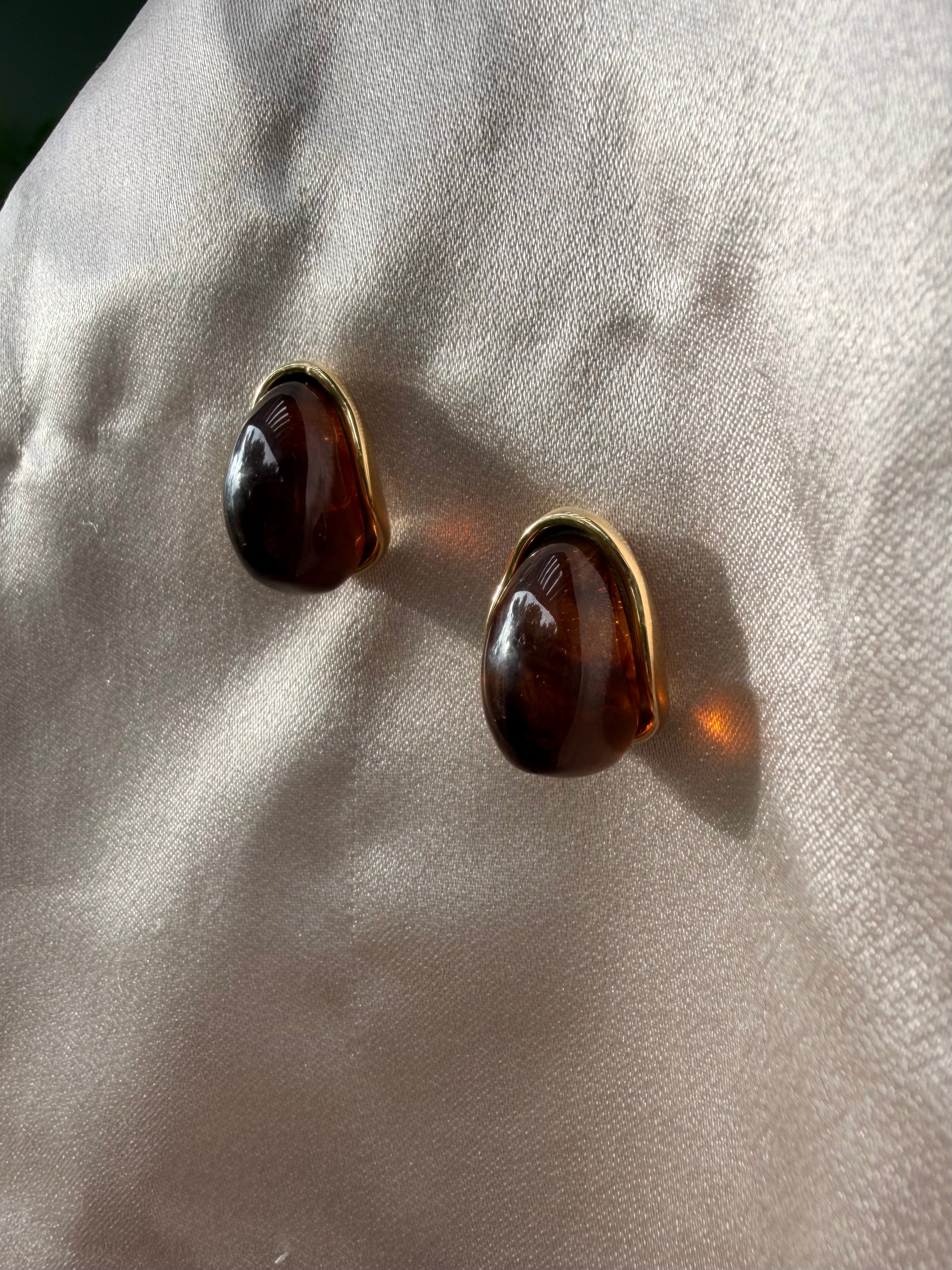 Amber Resin Teardrop Stud Earrings