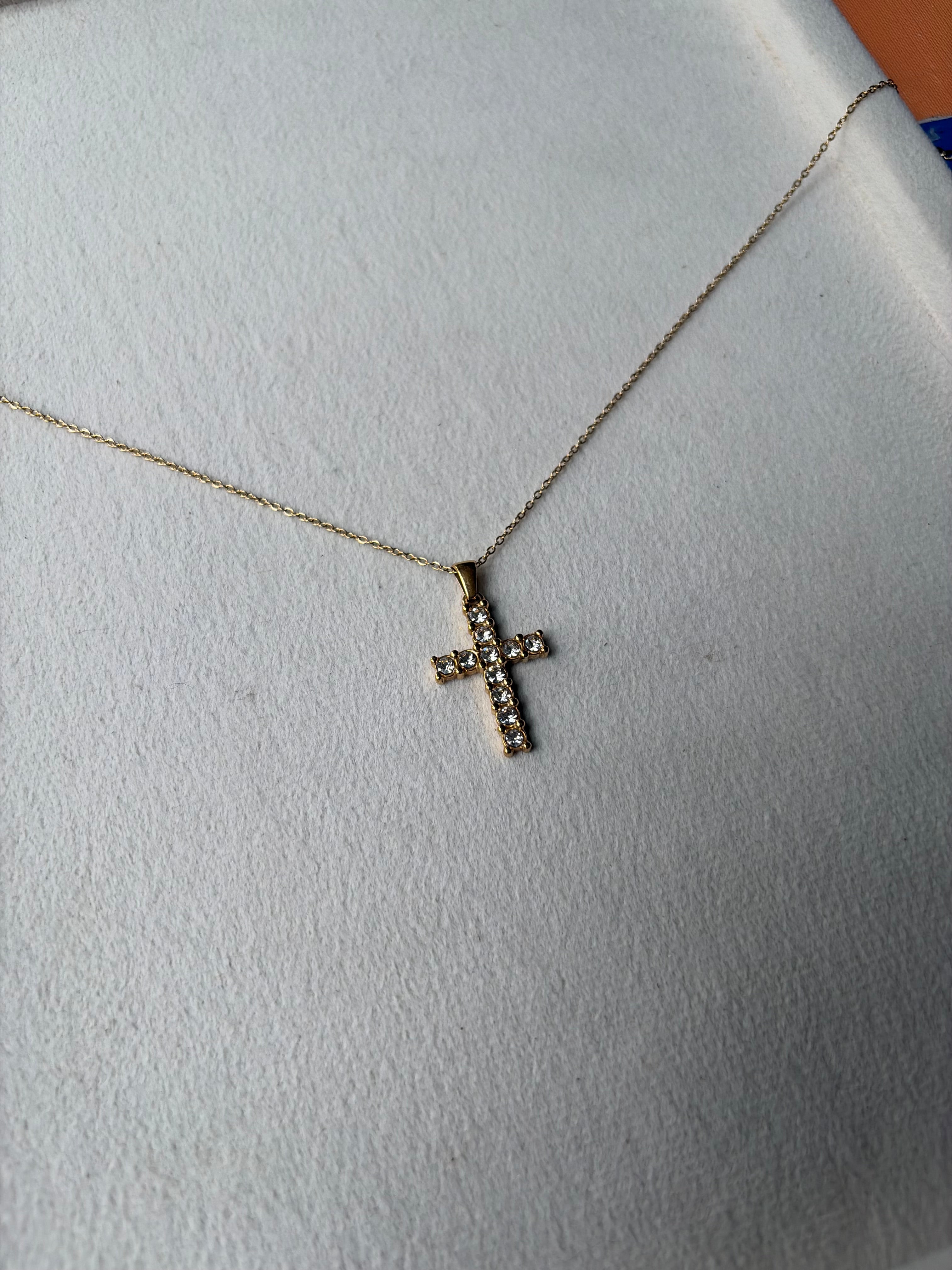 Gold Pavé Crystal Cross Pendant Necklace