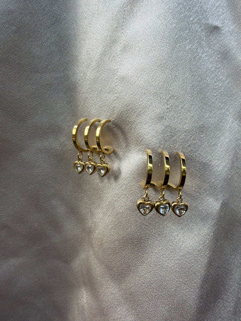 Triple Heart Crystal Drop Huggie Earrings