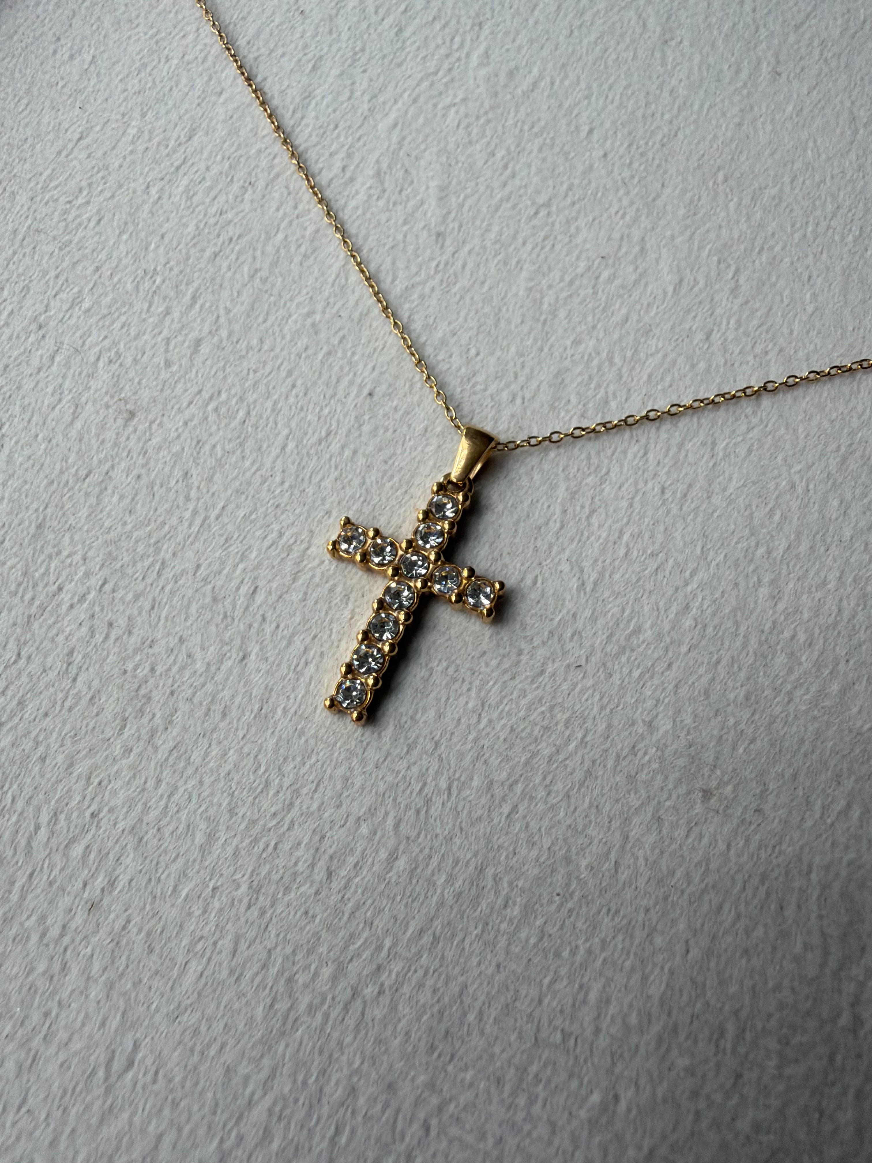Gold Pavé Crystal Cross Pendant Necklace