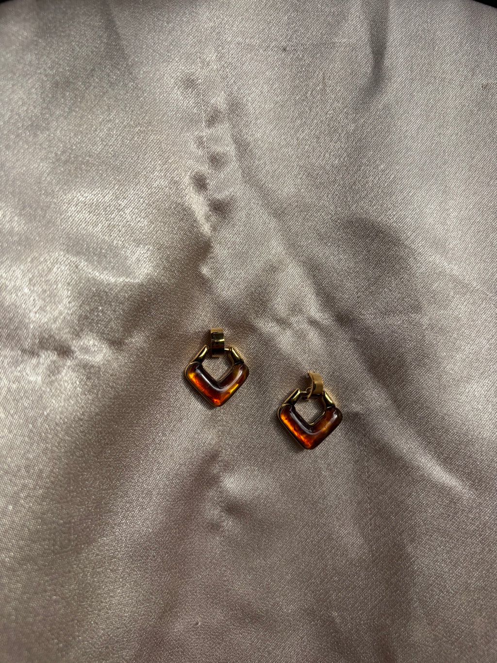 Amber Resin Square Drop Huggie Earrings