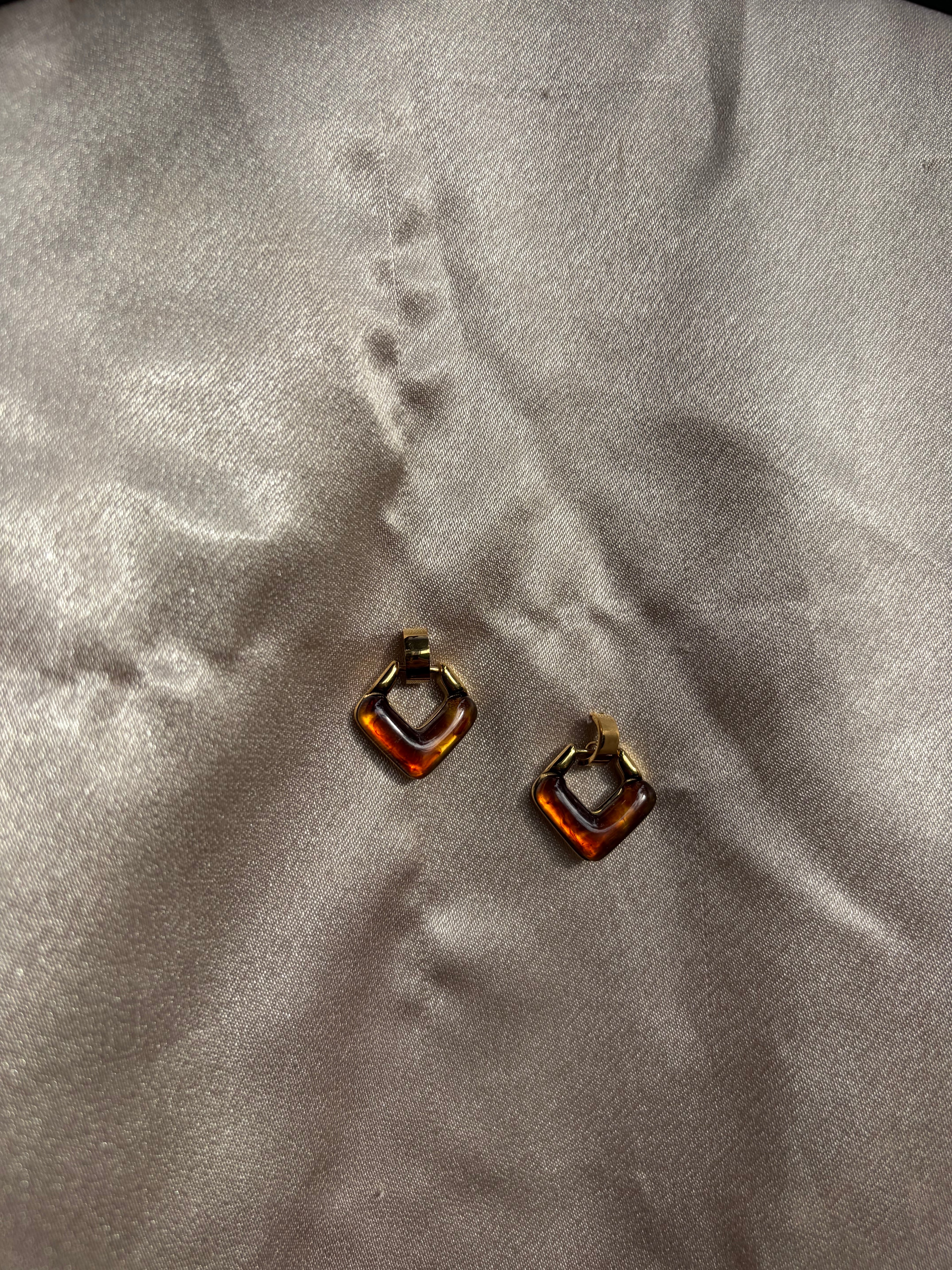Amber Resin Square Drop Huggie Earrings