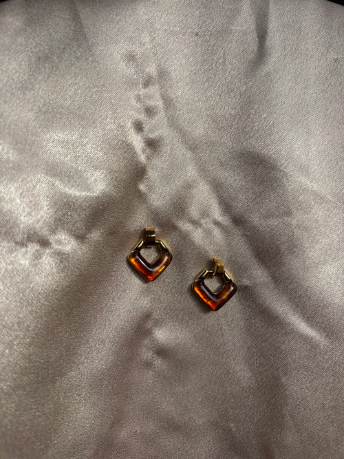 Amber Resin Square Drop Huggie Earrings