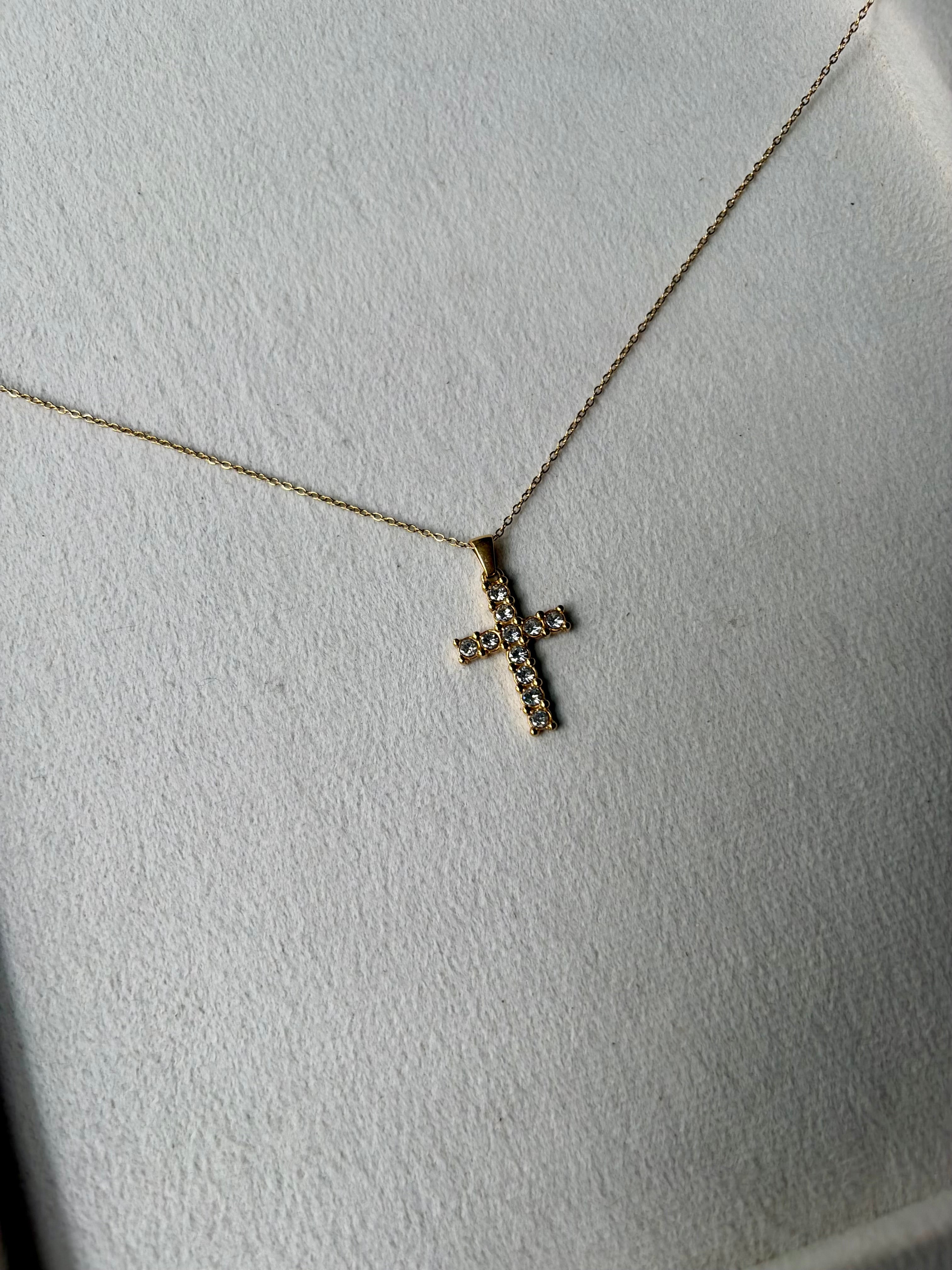 Gold Pavé Crystal Cross Pendant Necklace