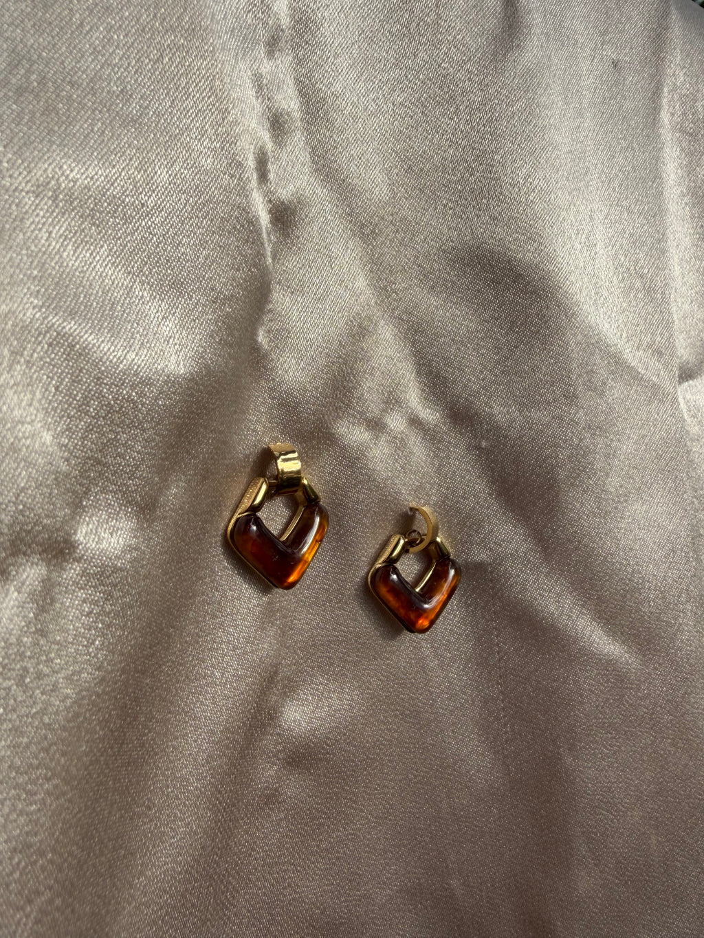Amber Resin Square Drop Huggie Earrings