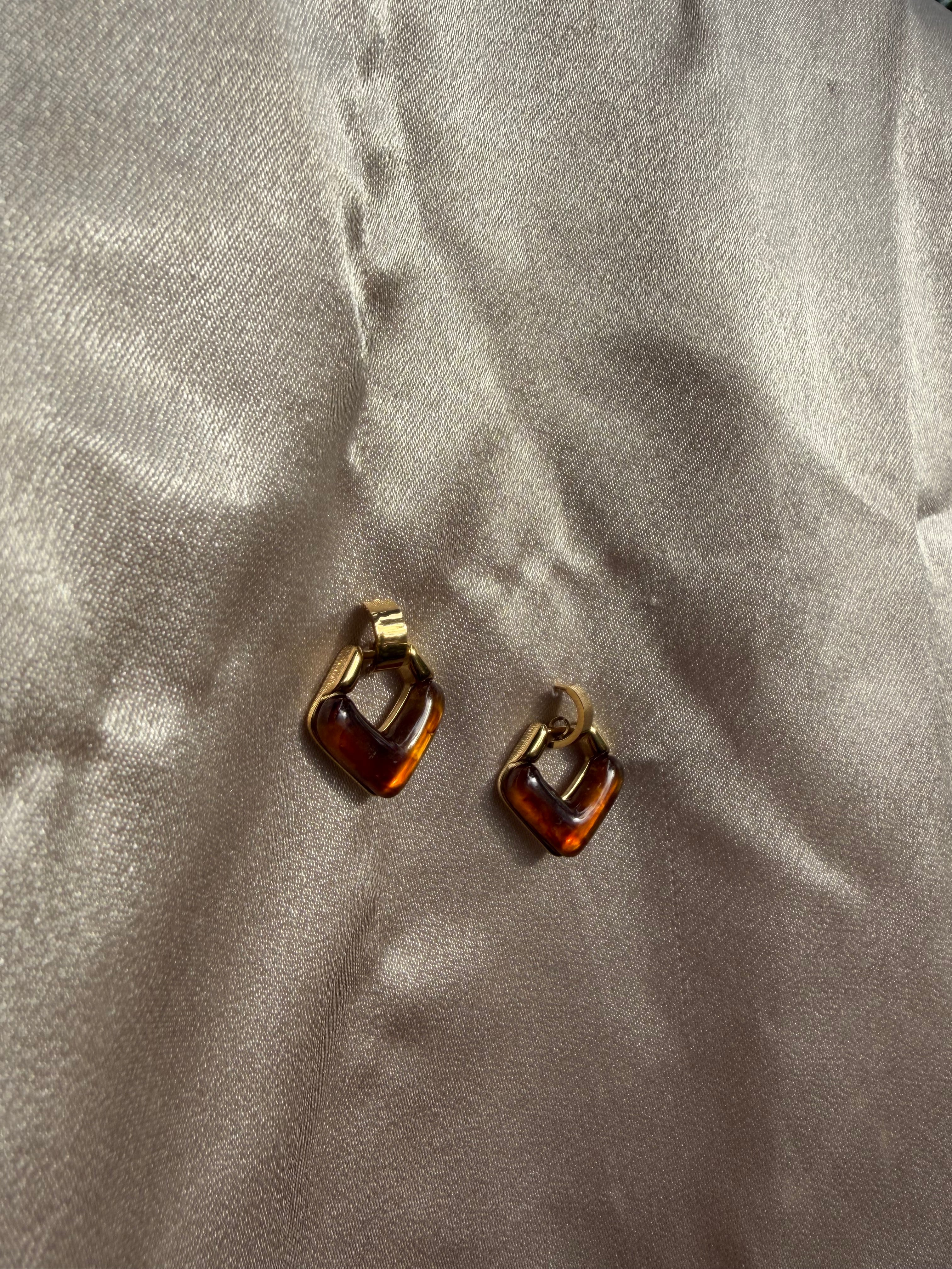 Amber Resin Square Drop Huggie Earrings