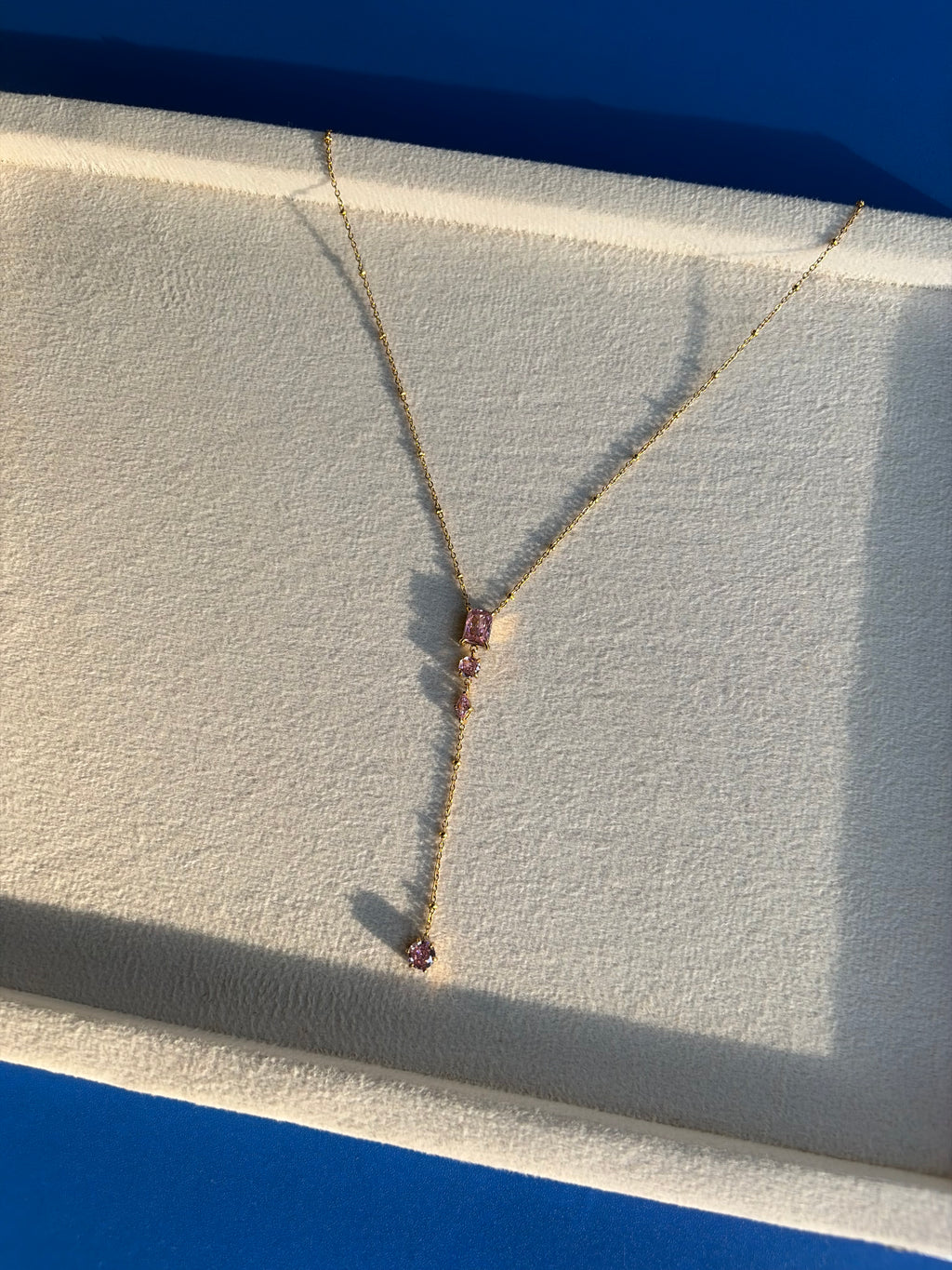 Pink Crystal Cascade Lariat Necklace