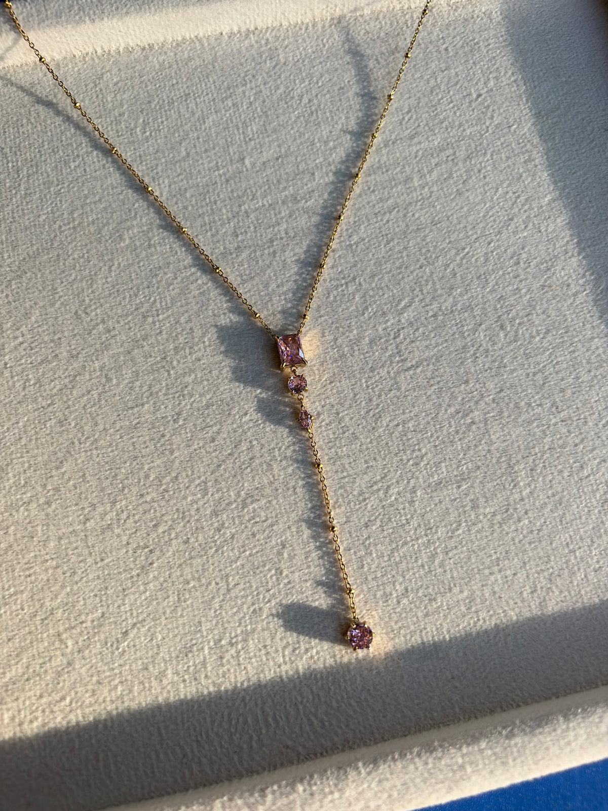 Pink Crystal Cascade Lariat Necklace