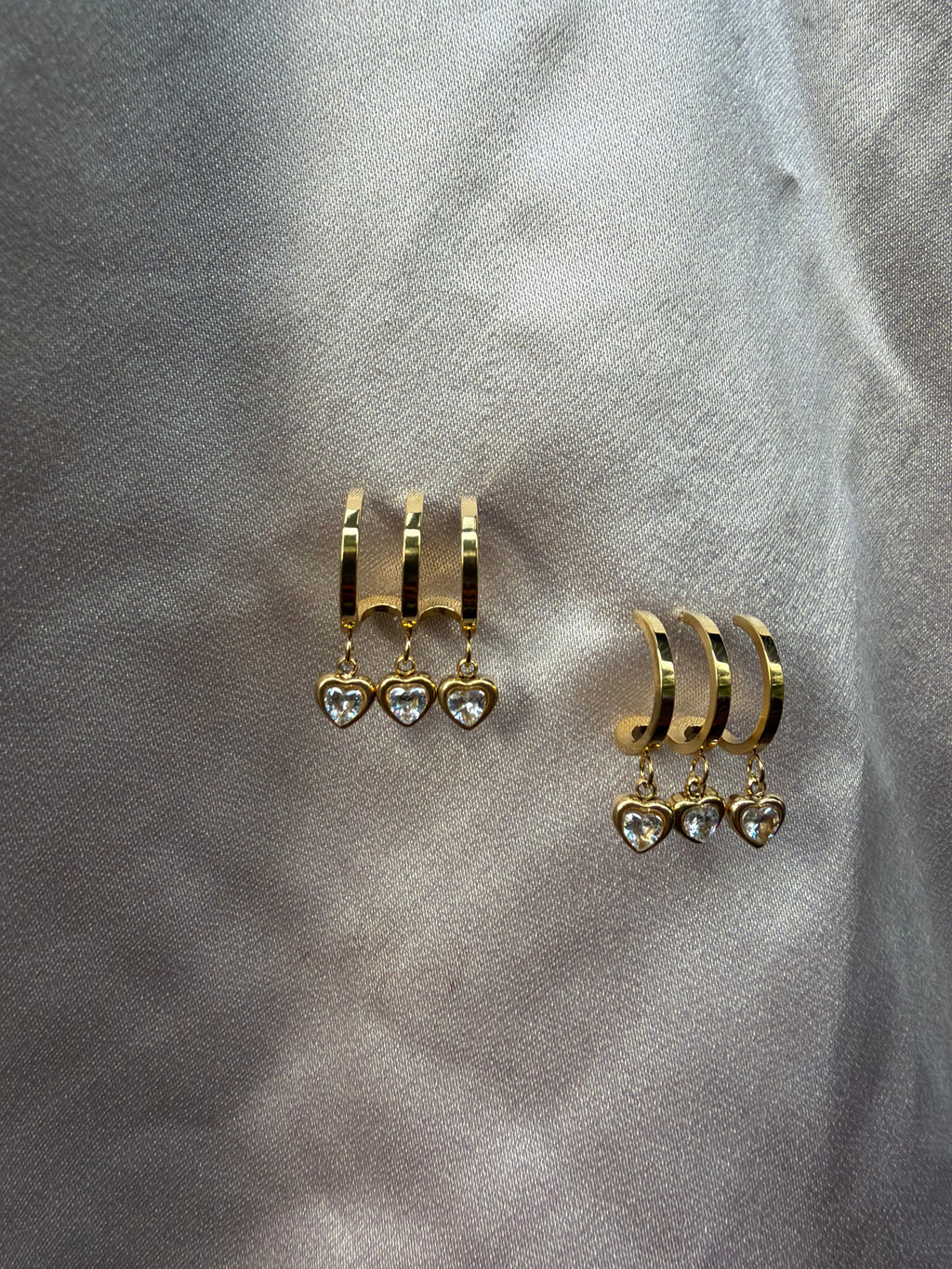 Triple Heart Crystal Drop Huggie Earrings