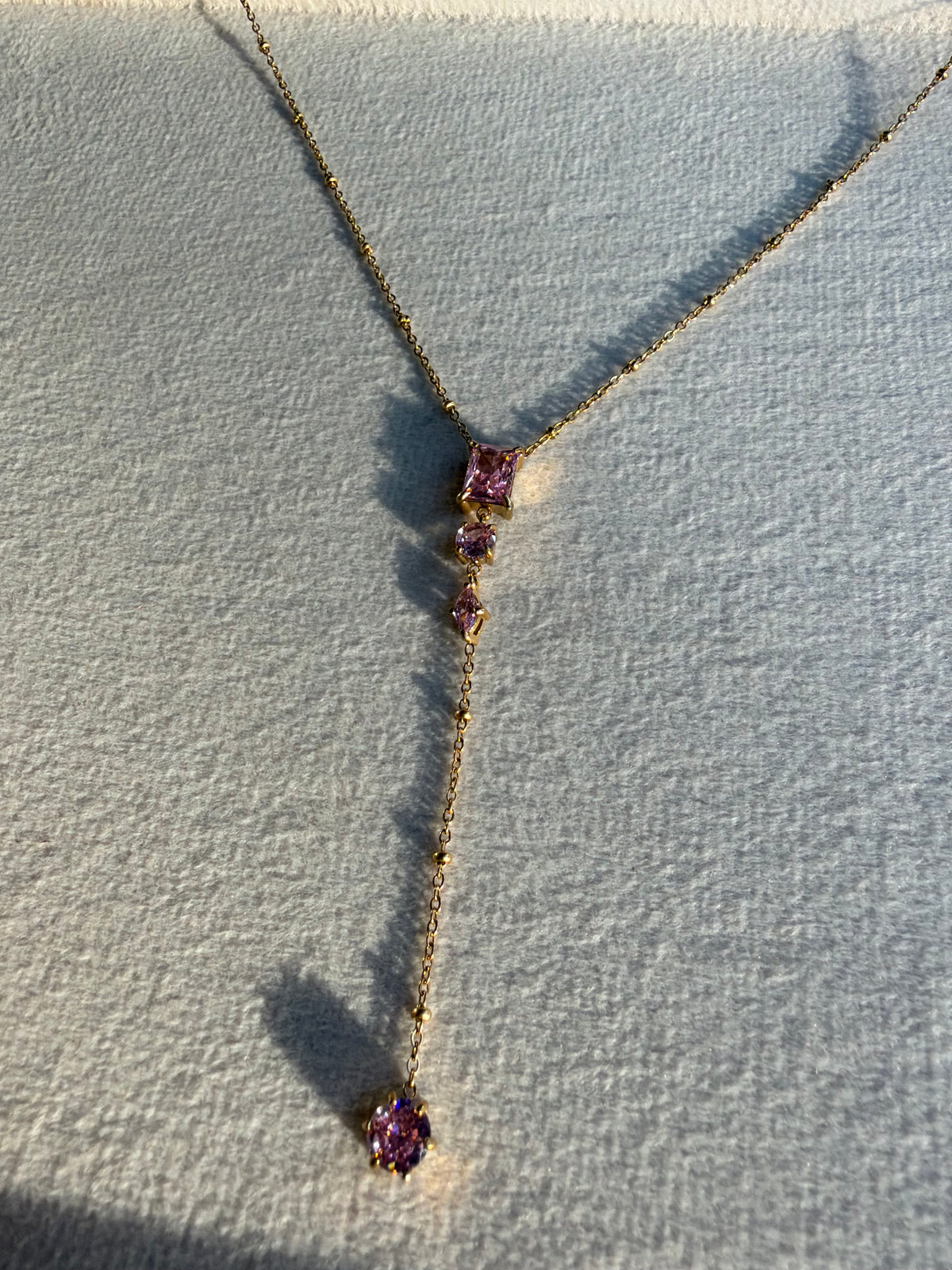 Pink Crystal Cascade Lariat Necklace
