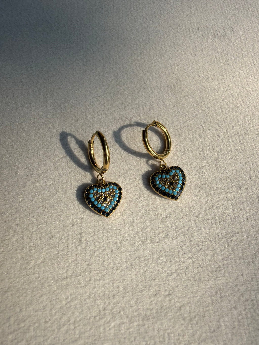 Evil Eye Heart Huggie Earrings