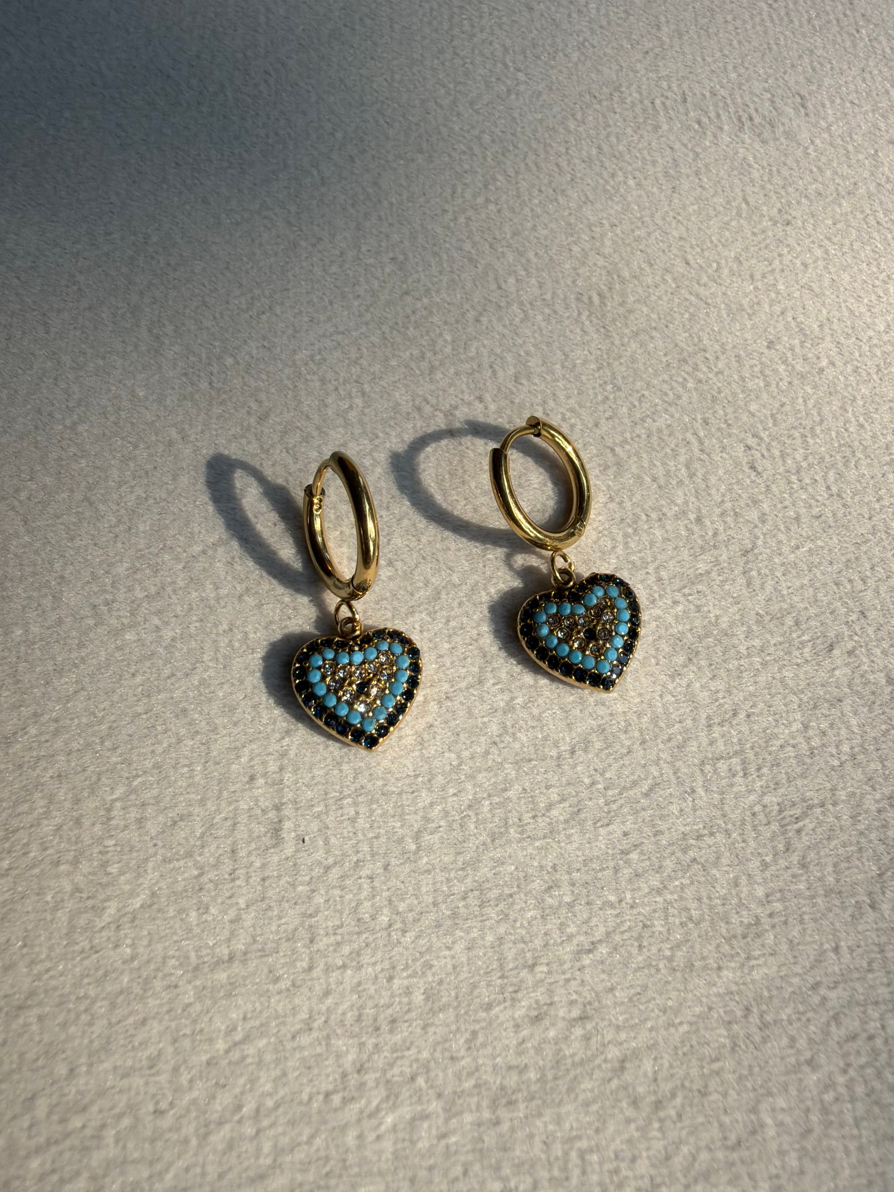 Evil Eye Heart Huggie Earrings