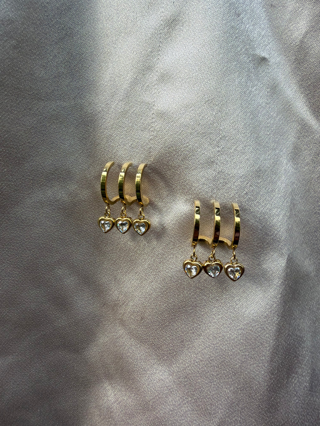 Triple Heart Crystal Drop Huggie Earrings
