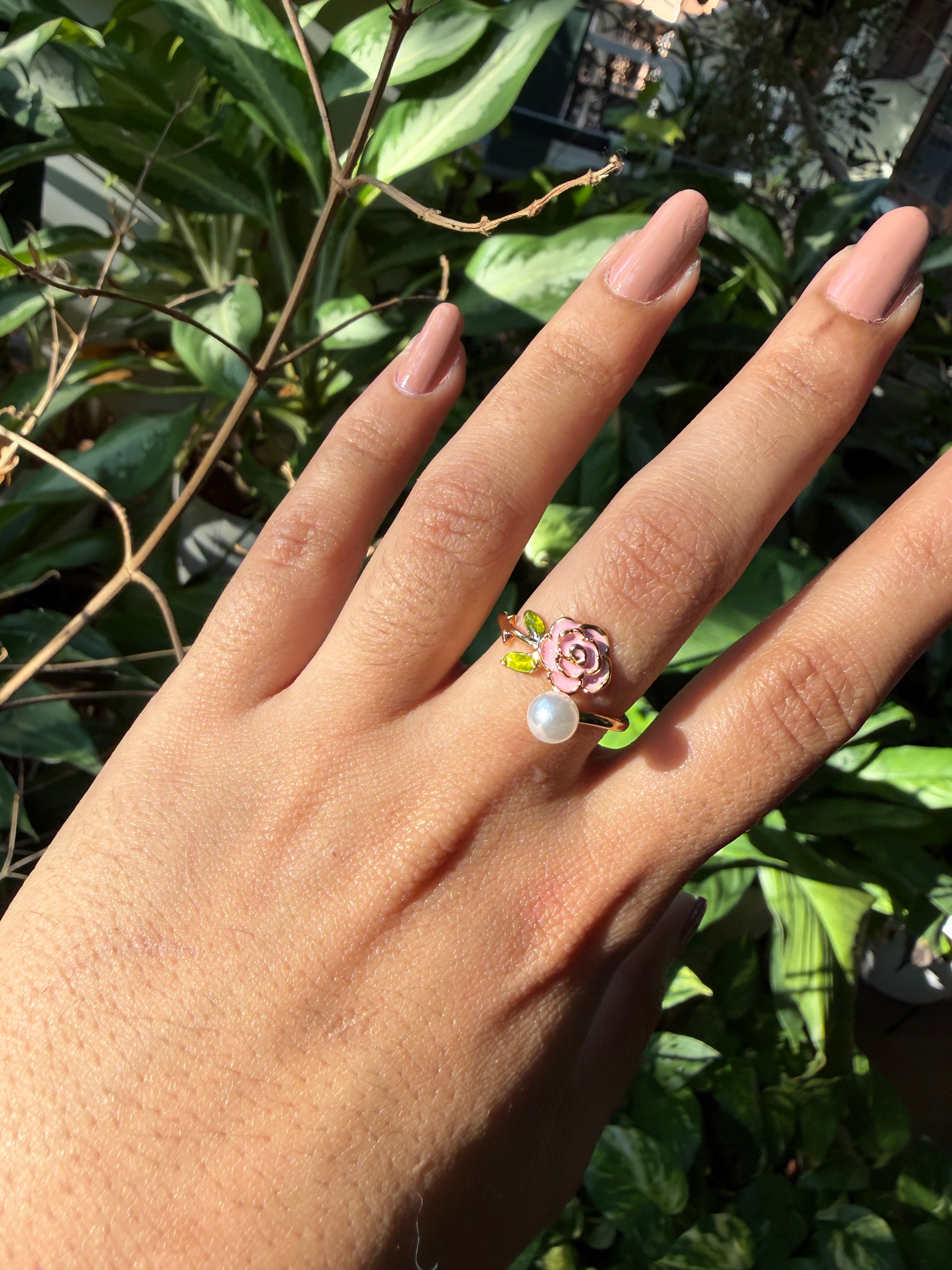 Pink Rose Adjustable Ring