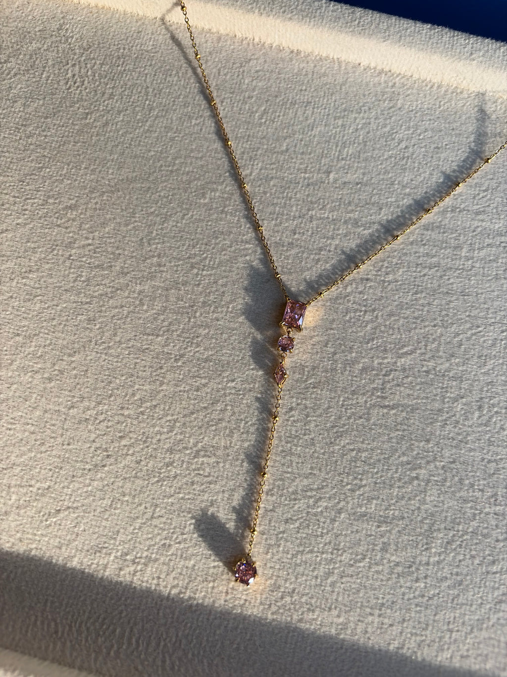 Pink Crystal Cascade Lariat Necklace