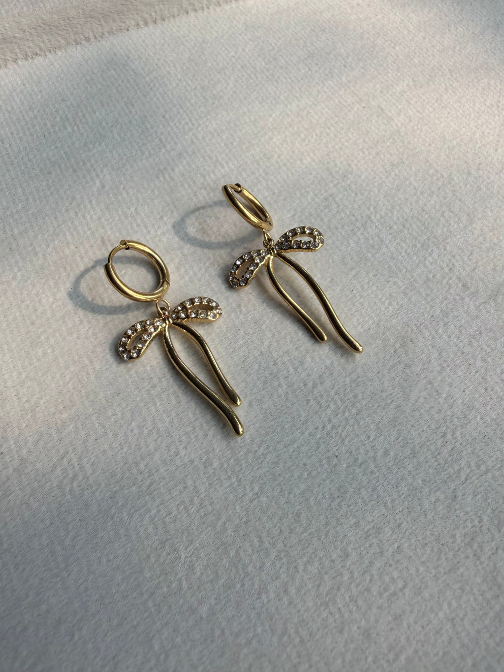 Crystal Bow Drop Huggie Earrings