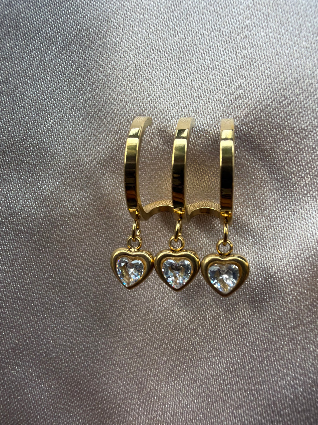 Triple Heart Crystal Drop Huggie Earrings