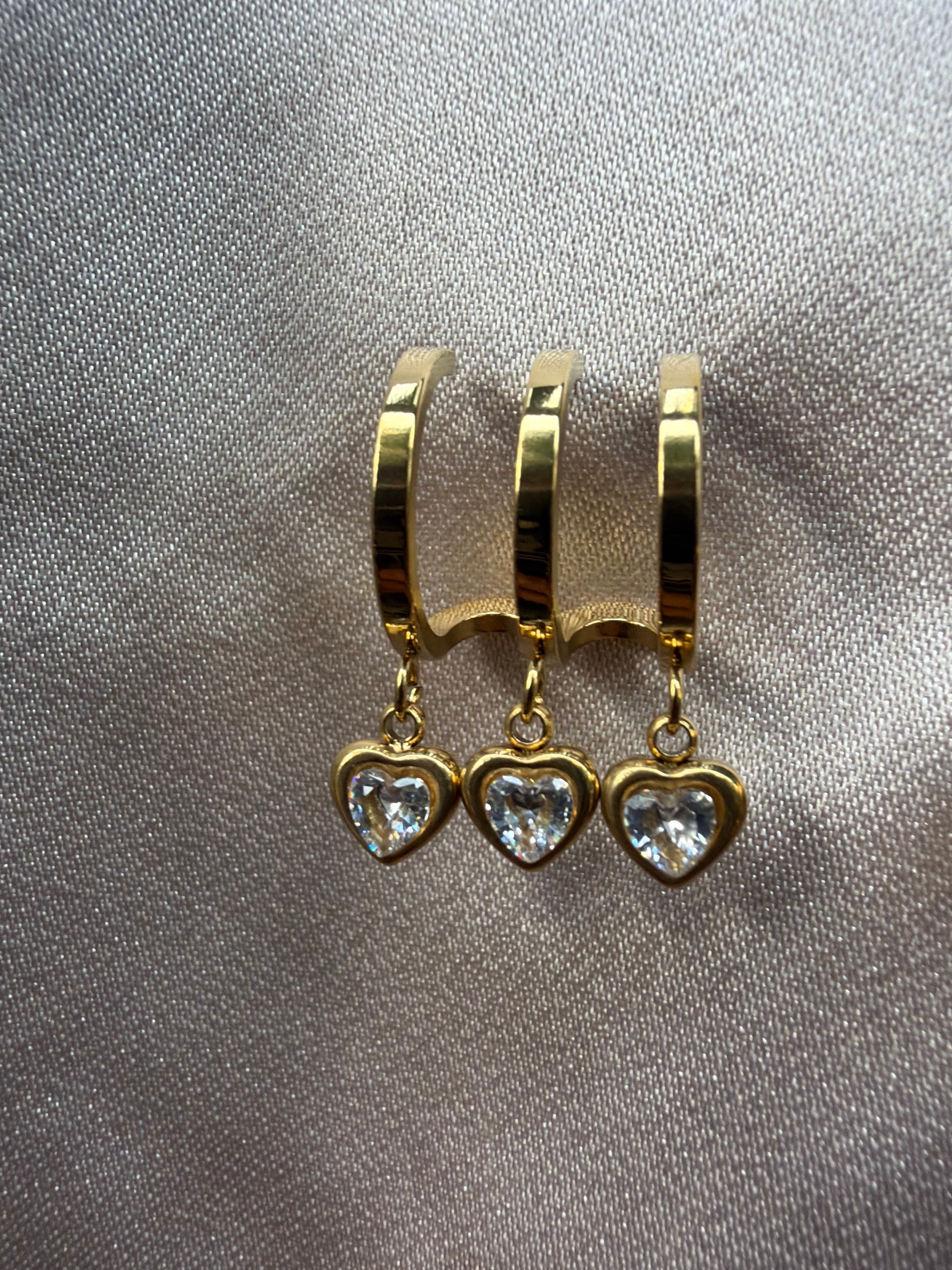 Triple Heart Crystal Drop Huggie Earrings