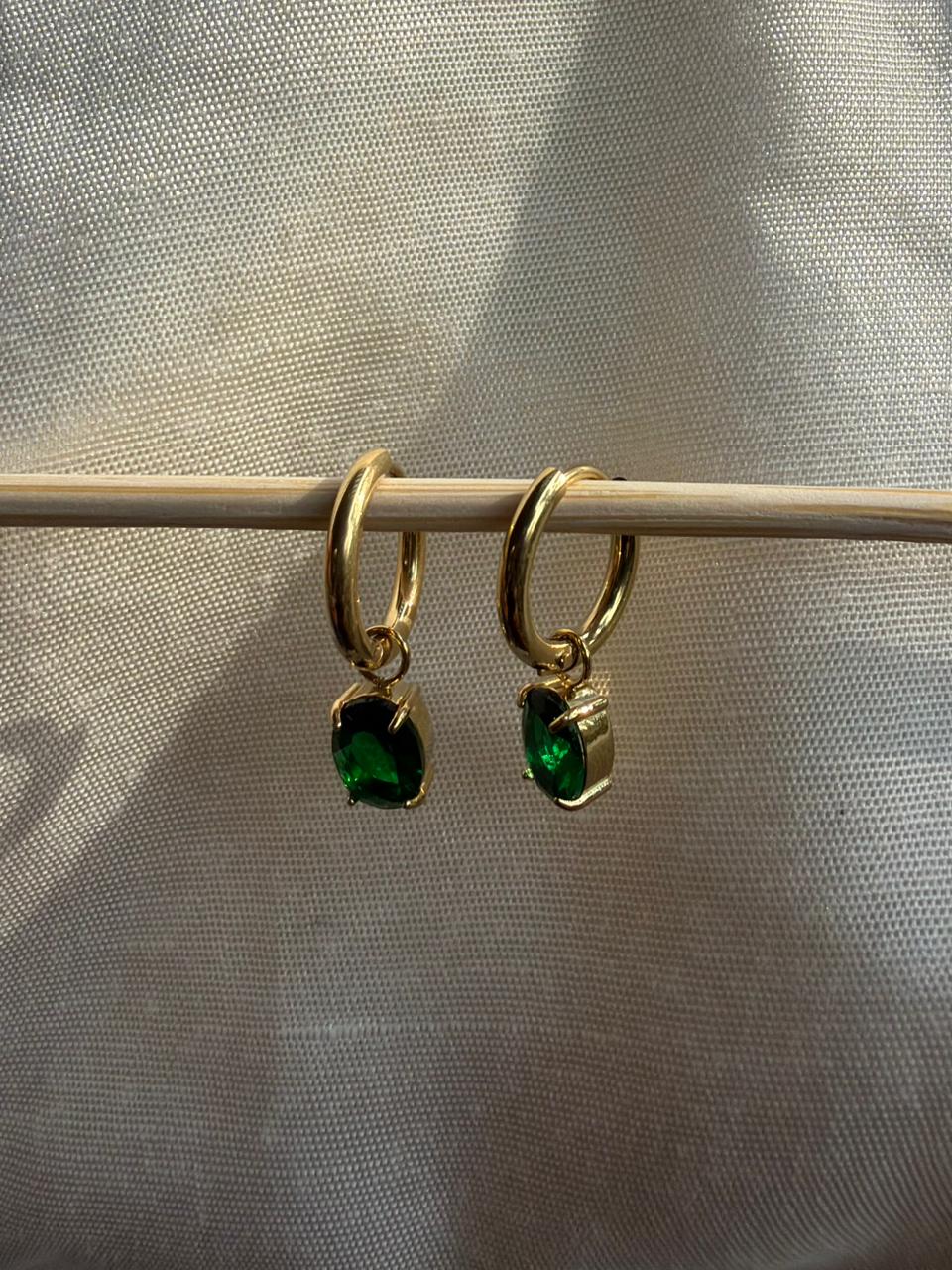 Emerald Crystal Drop Huggie Earrings